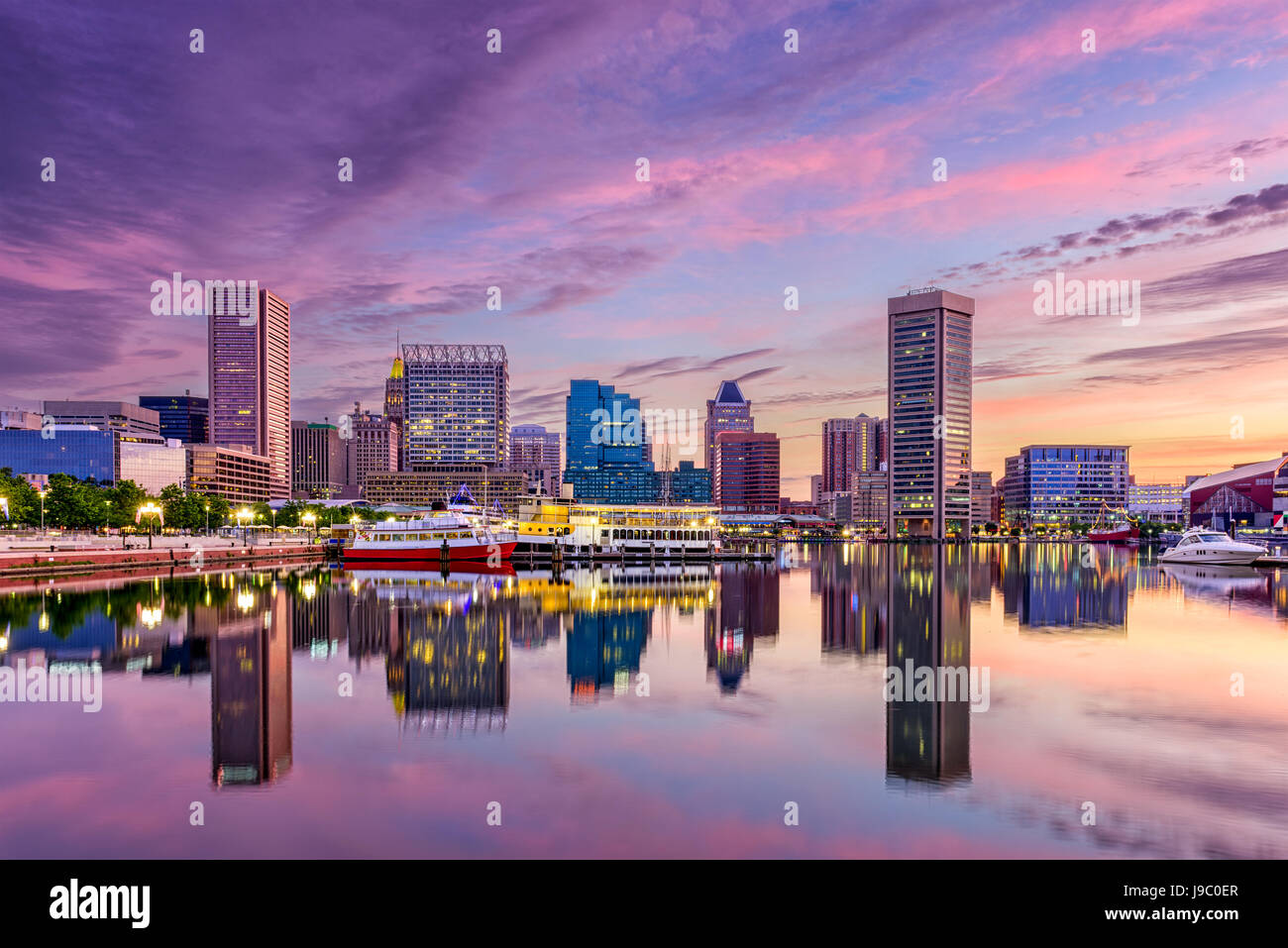 Skyline von Baltimore, Maryland, USA am Innenhafen. Stockfoto