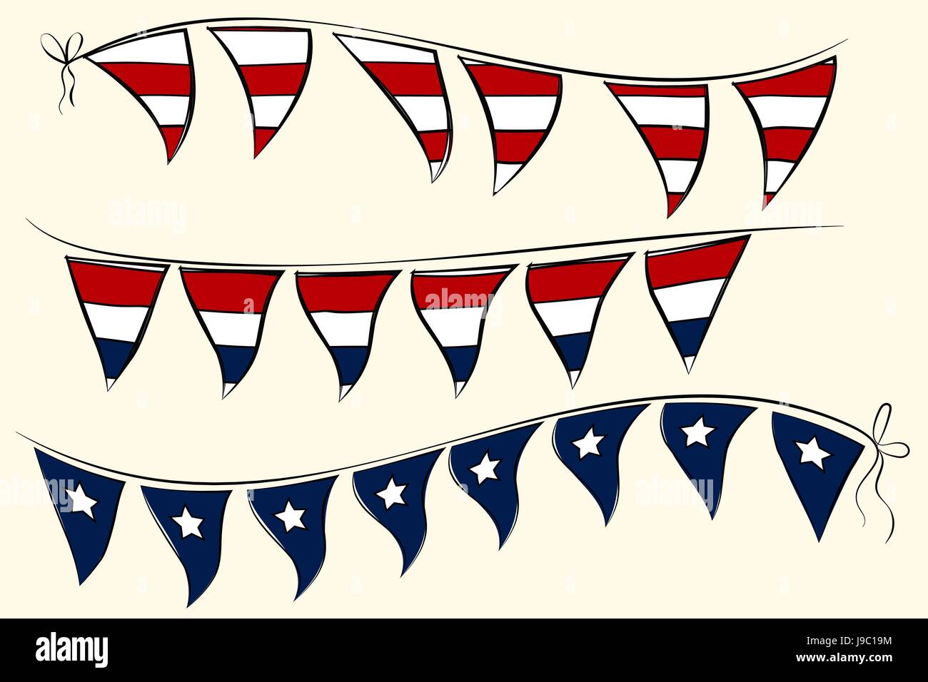 Patriotische 4. Juli Wimpel Banner. Independence Day Vektorelemente für Grußkarten Stock Vektor