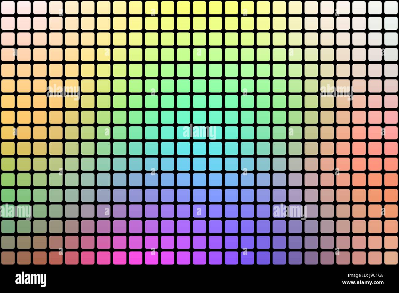 Leichte Regenbogen Vektor abstrakte Mosaik Hintergrund mit abgerundeten Ecken quadratischen Fliesen über schwarz Stock Vektor