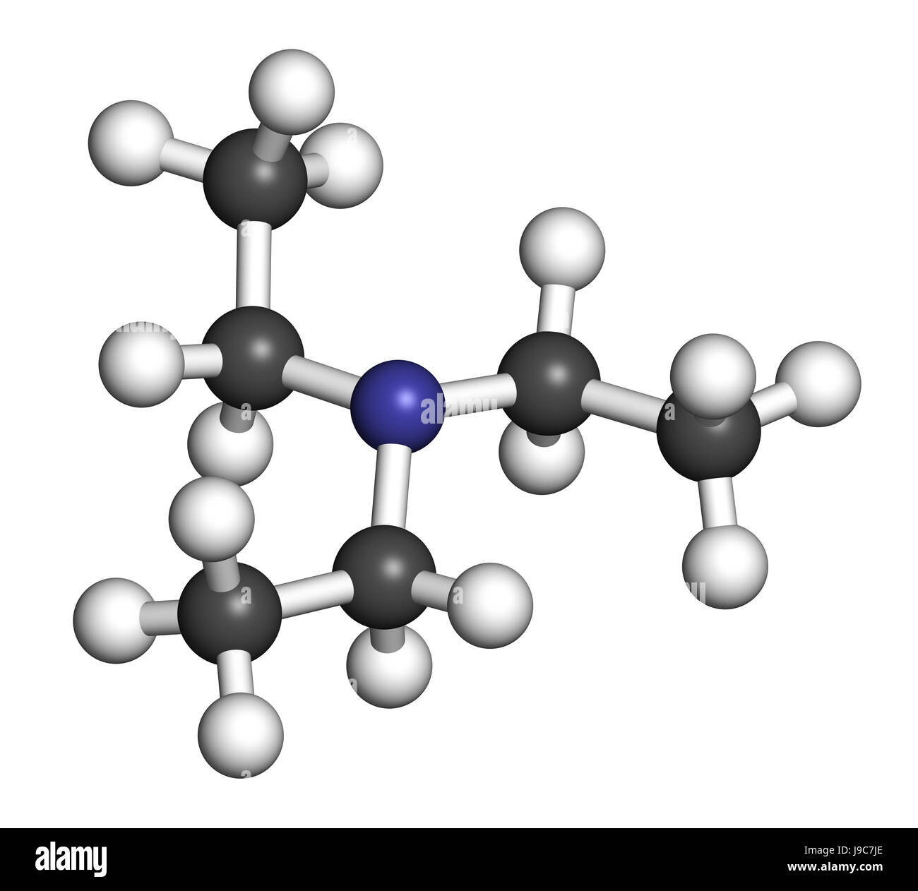 Triethylamin organischen base Molekül. 3D-Rendering. Atome werden als Kugeln mit konventionellen Farbkodierung dargestellt. Stockfoto