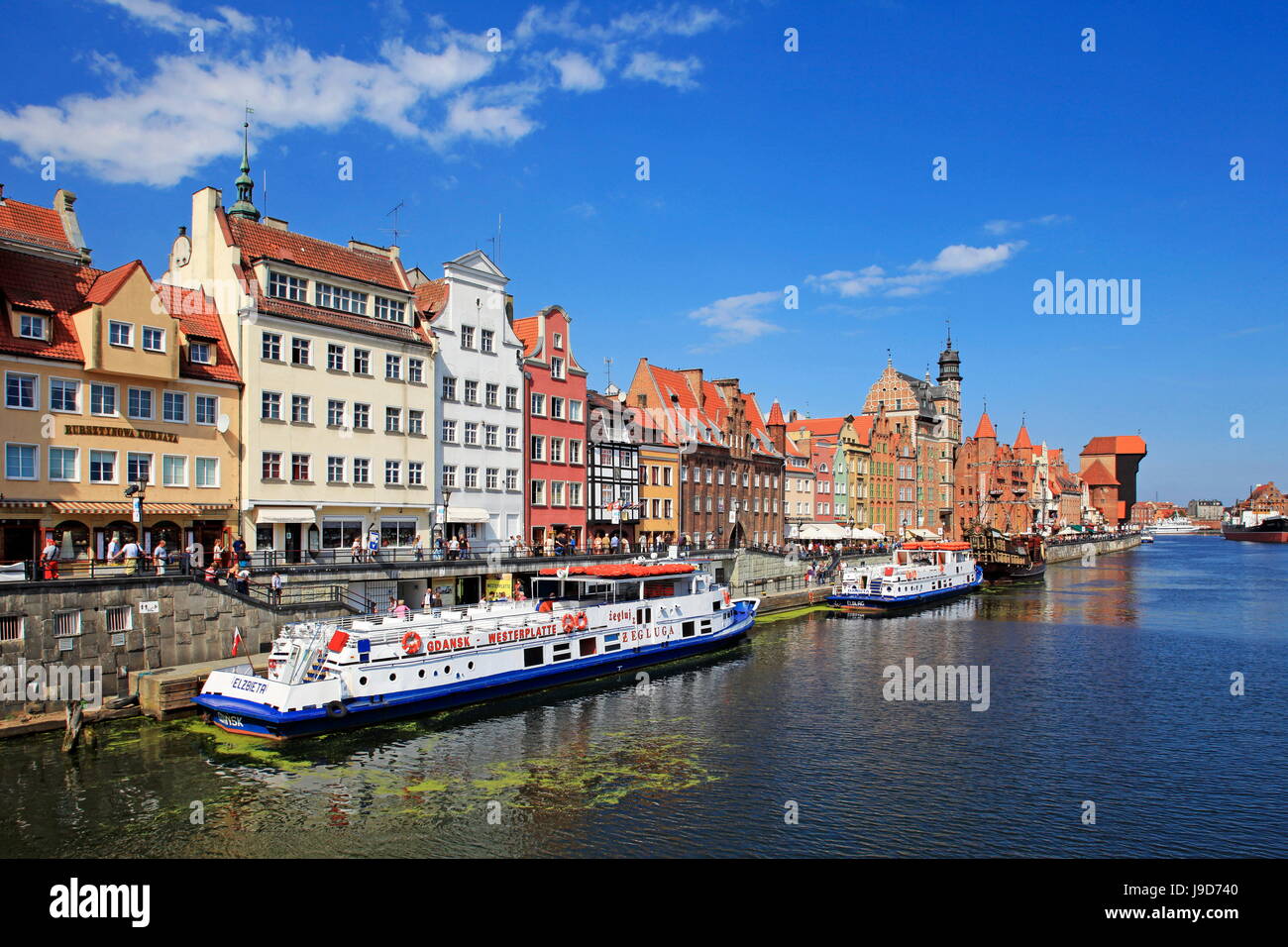 Ufer der Mottlau mit der alten Stadt Danzig, Danzig, Pommern, Polen, Europa Stockfoto