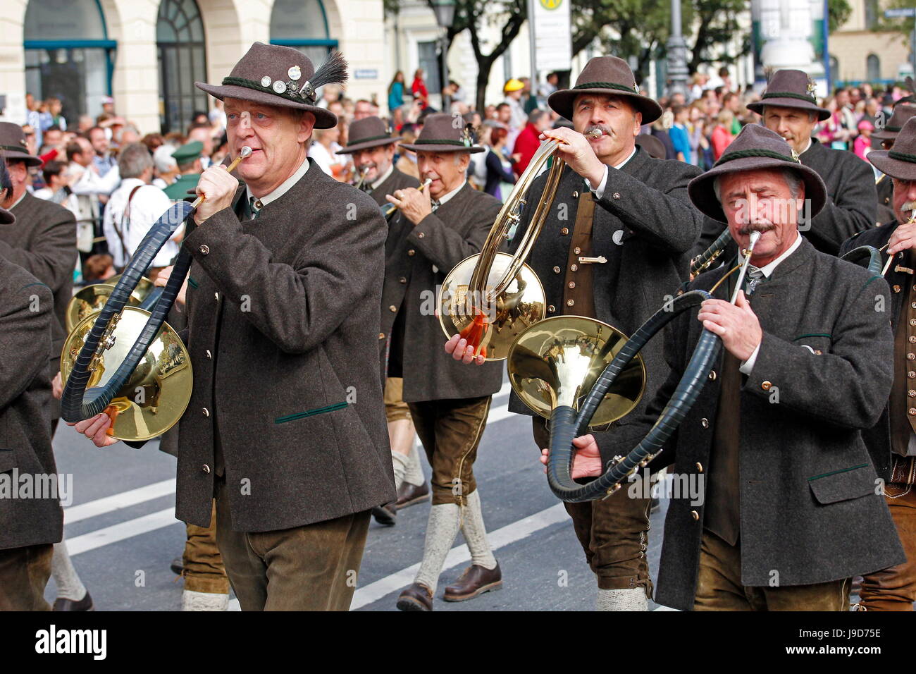 Traditioneller Trachtenumzug anlässlich des Oktoberfest, München, Upper Bavaria, Bayern, Deutschland, Europa Stockfoto
