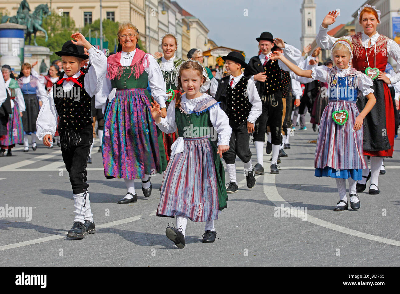 Traditioneller Trachtenumzug anlässlich des Oktoberfest, München, Upper Bavaria, Bayern, Deutschland, Europa Stockfoto