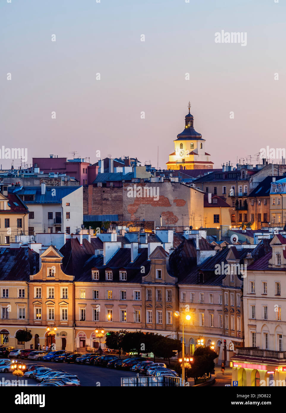 Old Town Skyline bei Dämmerung, Stadt Lublin, Lubliner Woiwodschaft, Polen, Europa Stockfoto