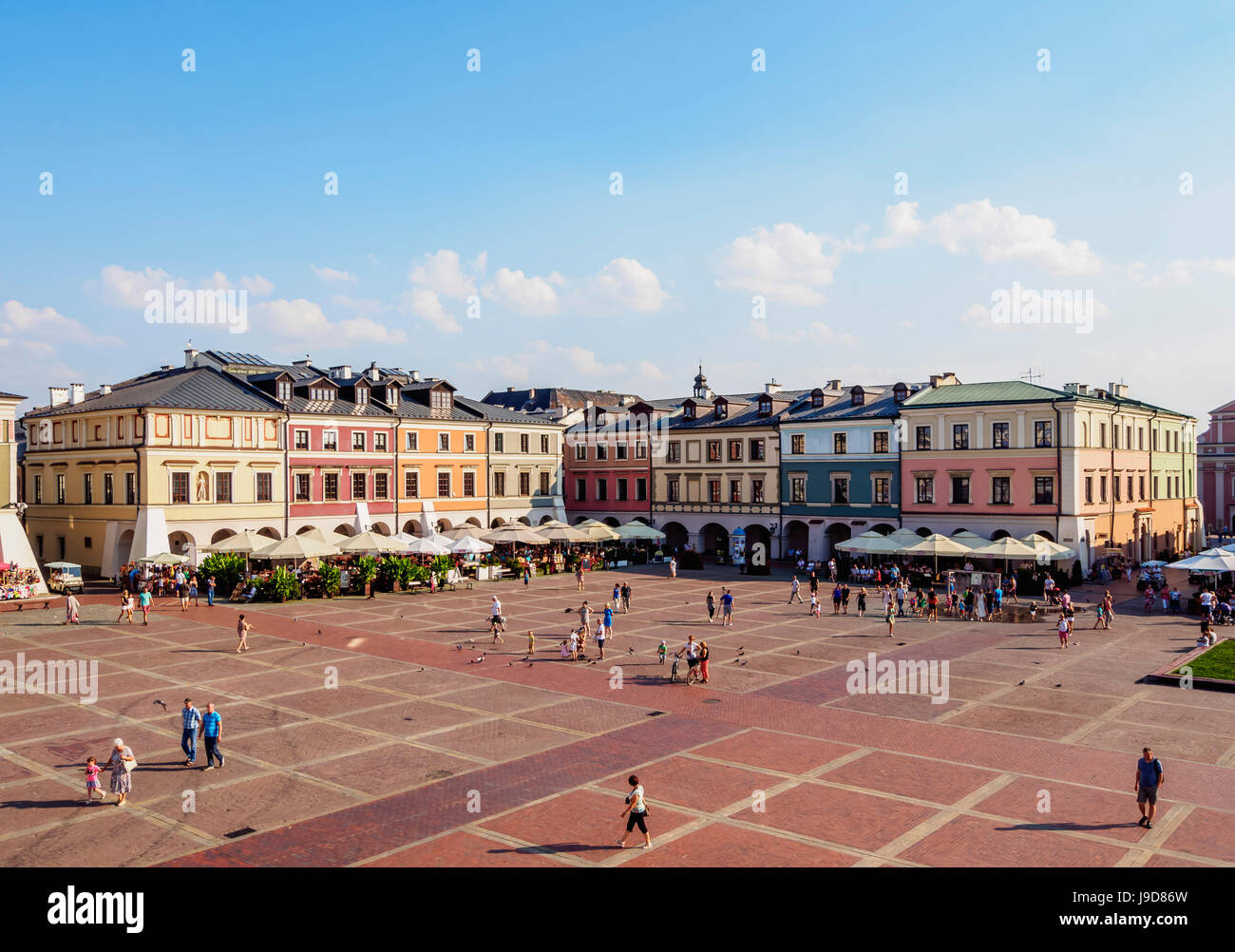 Bunte Häuser am Marktplatz, Altstadt, UNESCO-Weltkulturerbe, Zamosc, Woiwodschaft Lublin, Polen, Europa Stockfoto