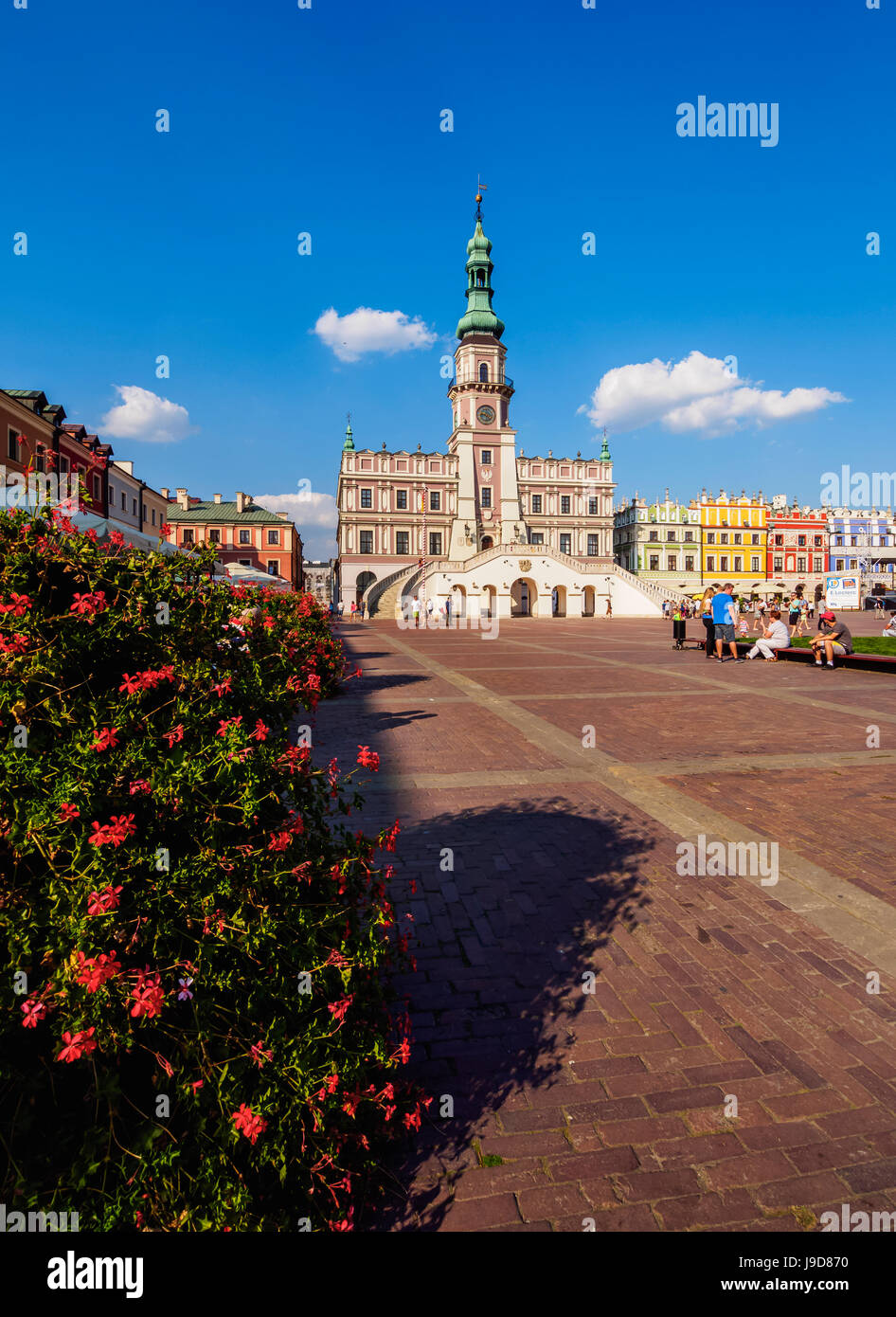 Marktplatz und Rathaus, Altstadt, UNESCO World Heritage Site, Zamosc, Lublin Woiwodschaft, Polen, Europa Stockfoto