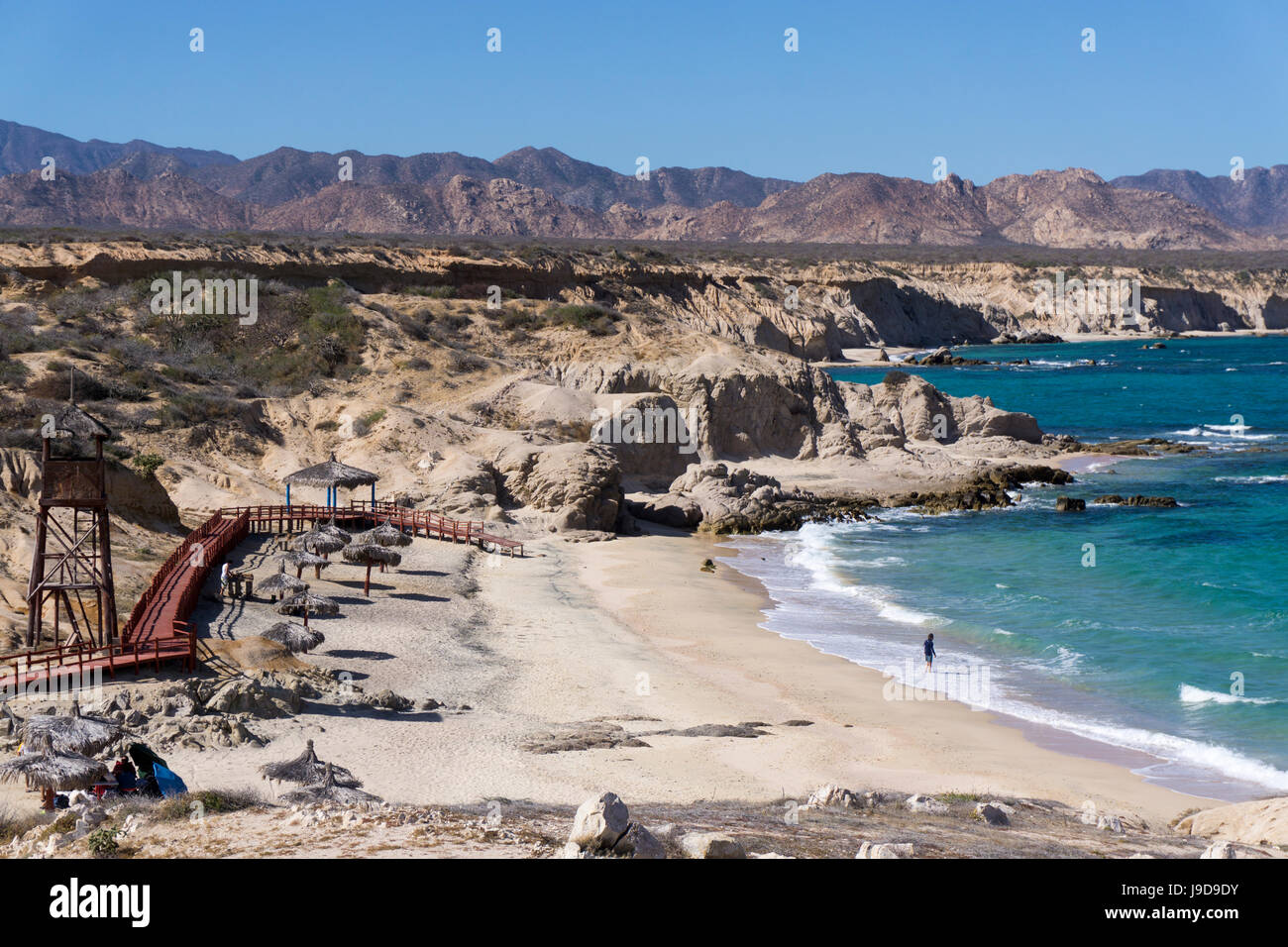 Strand und Wale Wachturm, Cabo Pulmo, UNESCO-Weltkulturerbe, Baja California, Mexiko, Nordamerika Stockfoto