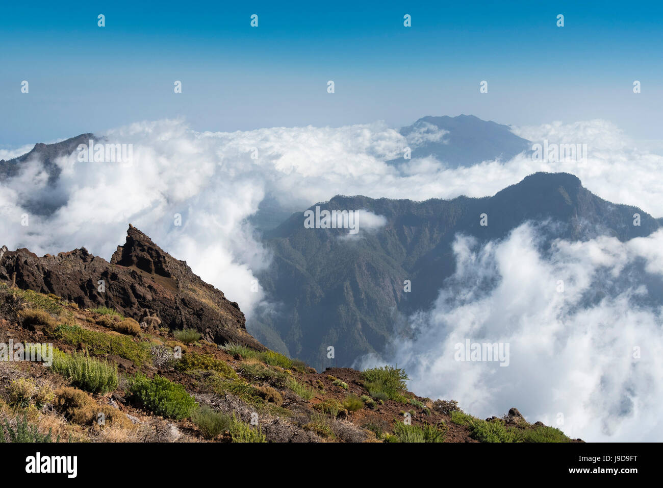 Wolken in der Caldera de Taburiente, Insel La Palma, Kanarische Inseln, Spanien, Europa Stockfoto