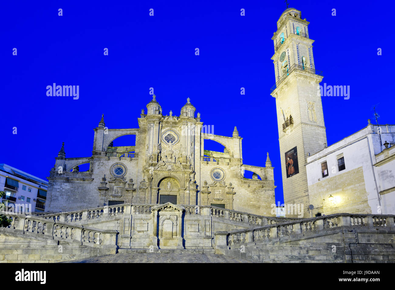 Jerez De La Frontera Kathedrale bei Nacht, Jerez De La Frontera, Cadiz Provinz, Andalusien, Spanien, Europa Stockfoto