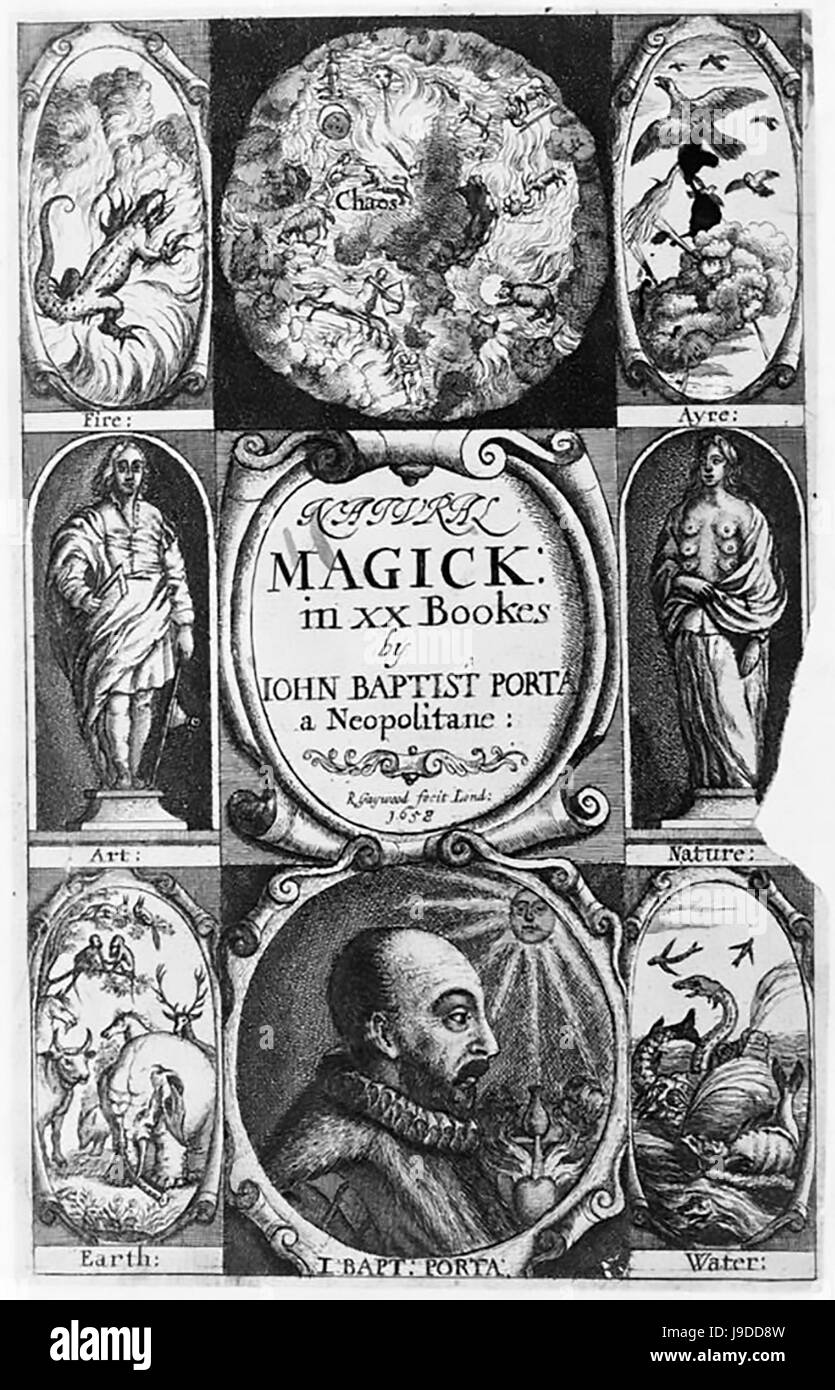 GIAMBATTISTA della PORTA (1535-1615) italienischer Universalgelehrter. Cover der englischen Übersetzung von 1658 von seinem "Magia Naturalis" Stockfoto
