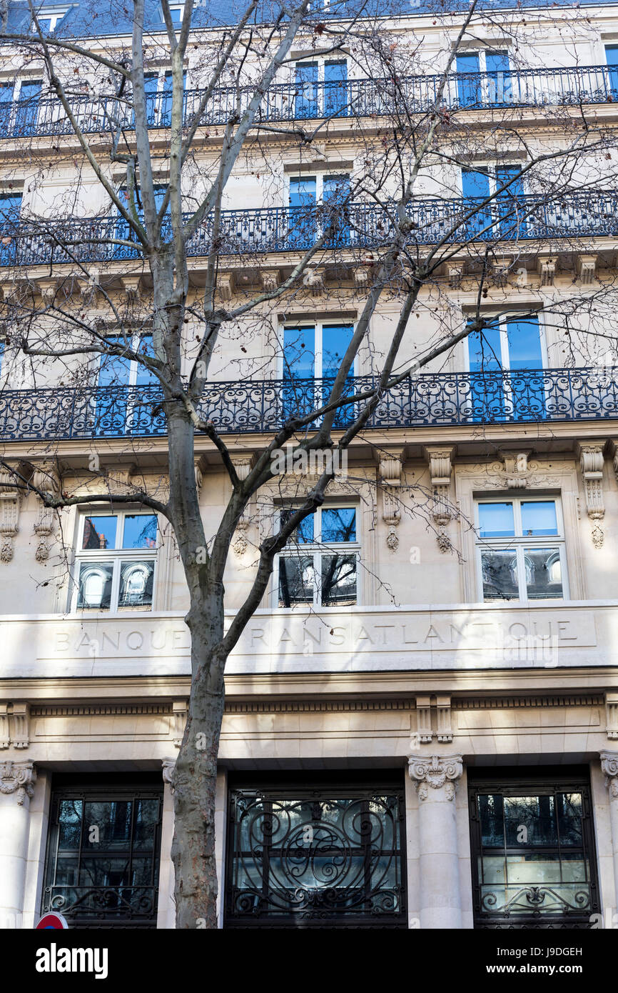 ehemaliger Sitz der Banque Transatlantique, jetzt Sitz des Danone, Boulevard Haussmann, Paris, Frankreich Stockfoto