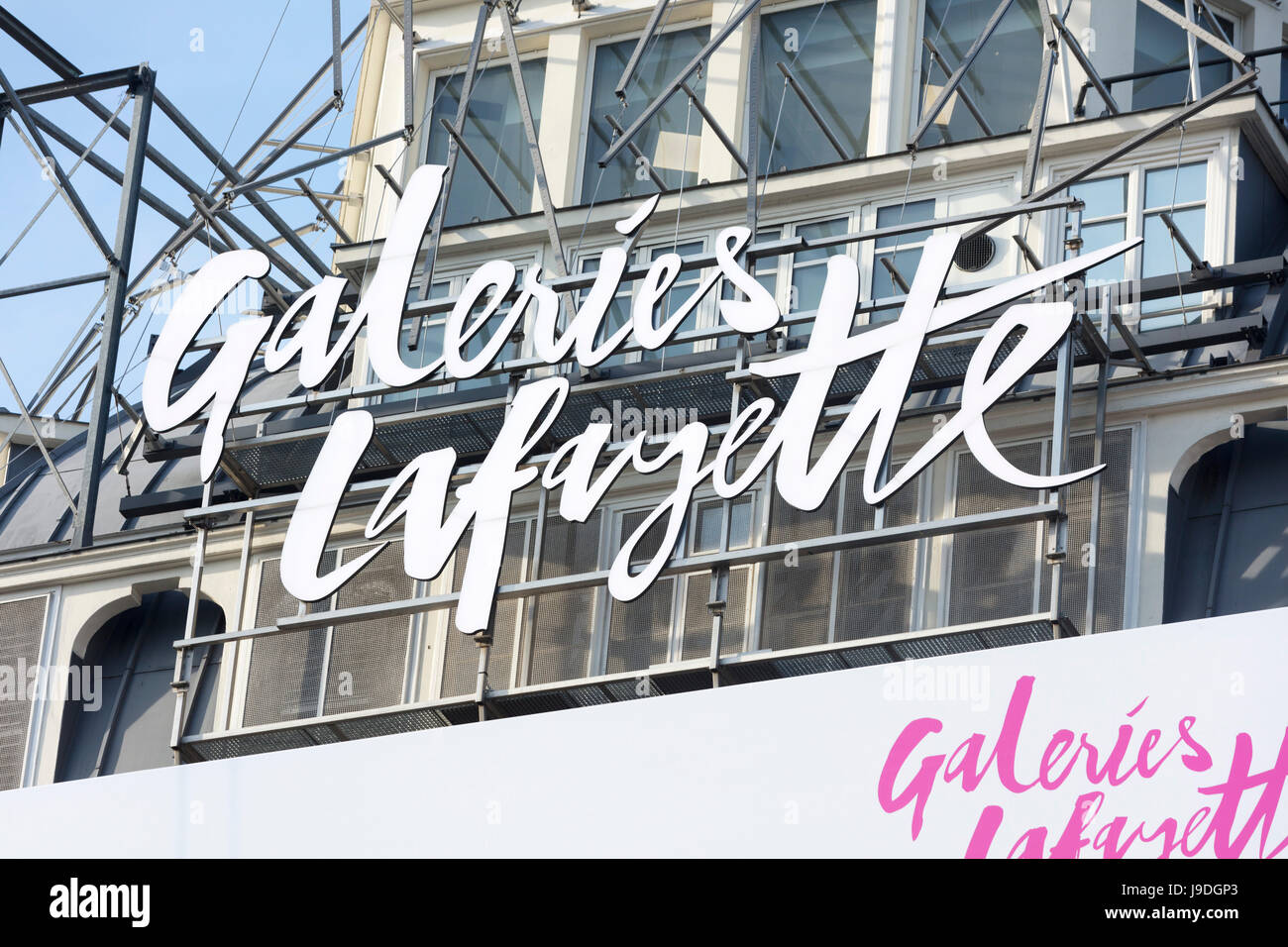 Zeichen, das Kaufhaus Galeries Lafayette, Boulevard Haussmann, Paris, Frankreich Stockfoto