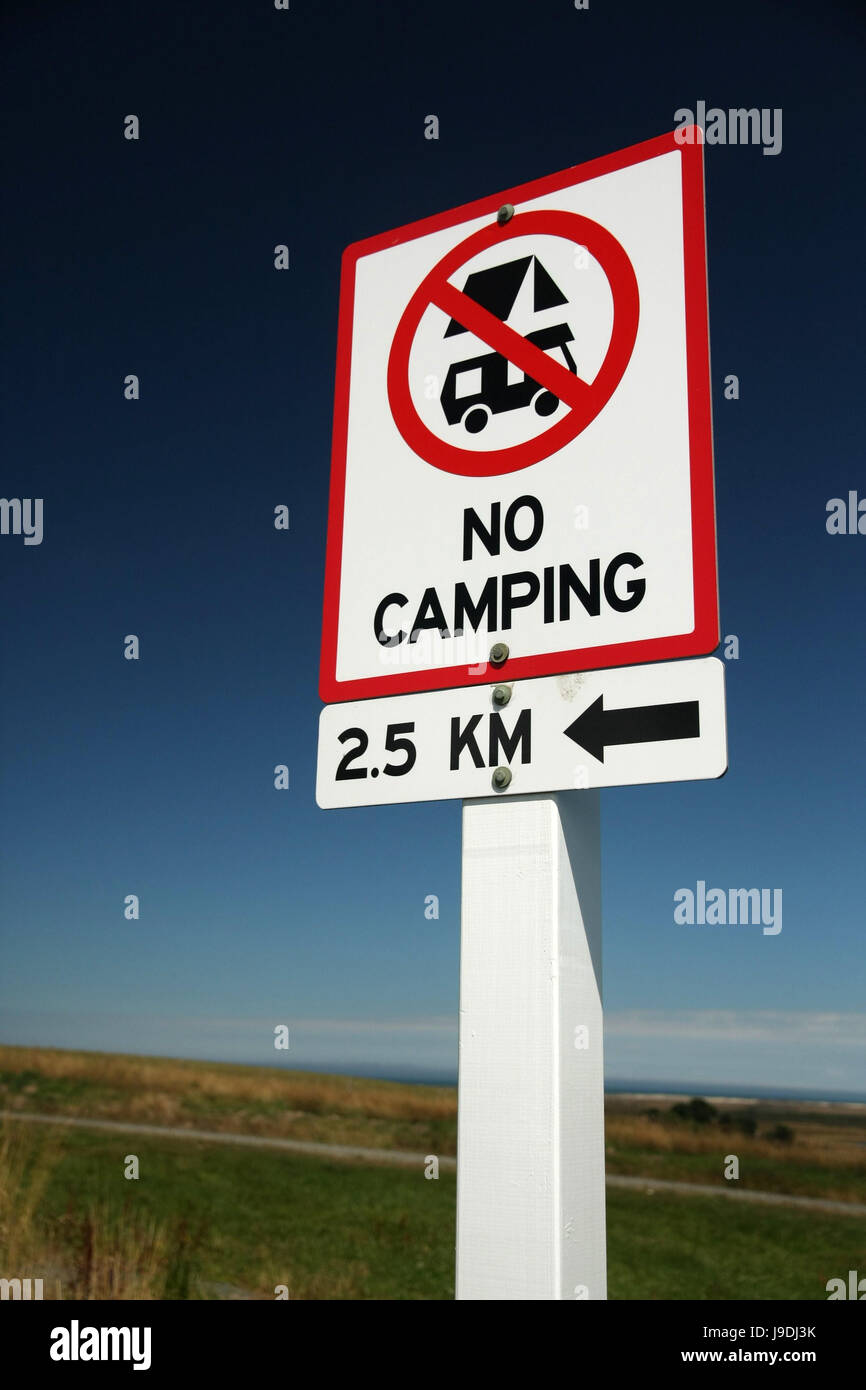 Zeichen, Signal, Neuseeland, camping, Zelt, Lager, Verbot, Verbotsschild, Natur, Stockfoto