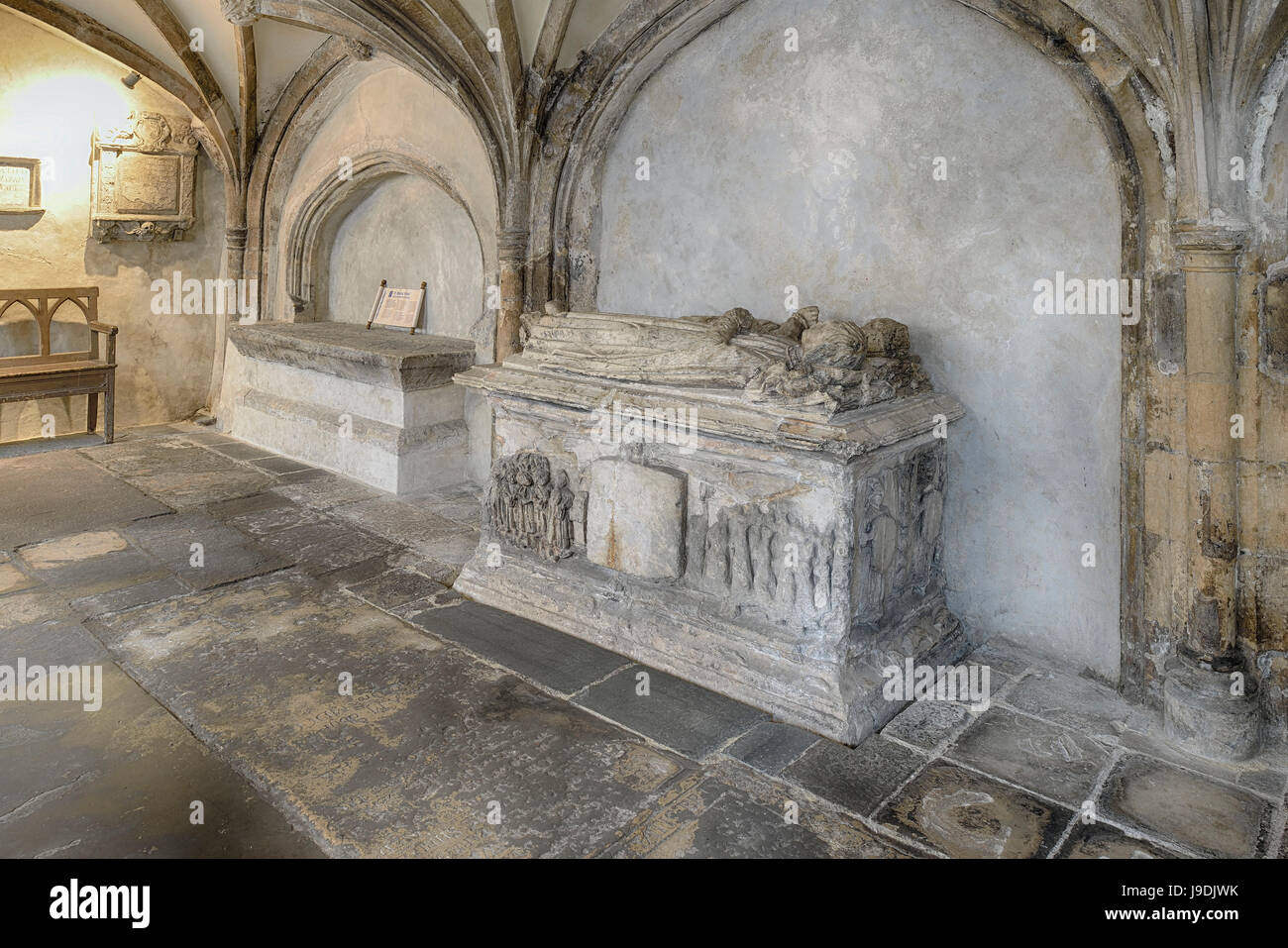 Alabaster Grab gedacht, um von Thomas Rowley & seiner Frau gewölbte Krypta von St. John an der Wand, Bristol Stockfoto