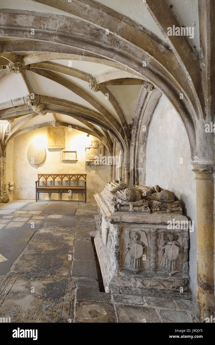 Gewölbte Krypta von St. John an der Wand, Bristol Alabaster Grab gedacht, um von Thomas Rowley & seine Frau Stockfoto