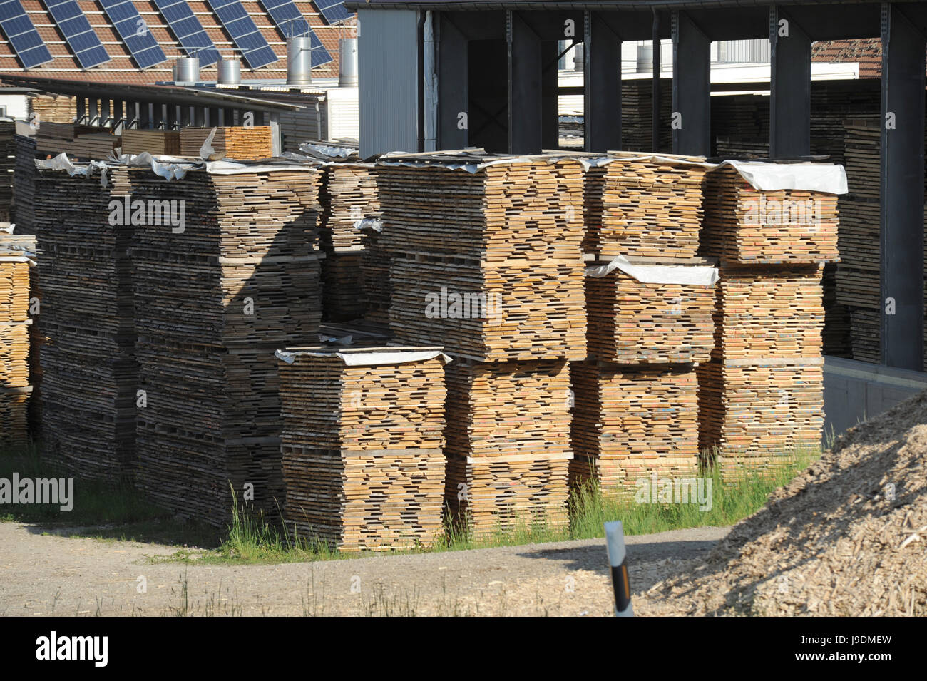 Holz, Sägewerk, Chipping, Späne, Halle, Holz, Müll, Kraftstoff, waren Depot Stockfotografie