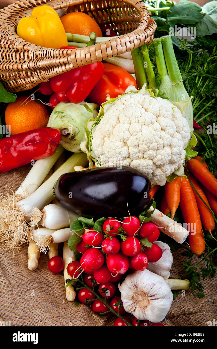 Korb, Bio, Gemüse, frische, Lebensmittel, Nahrungsmittel, Pfeffer, Anordnung, Farbe, Stockfoto