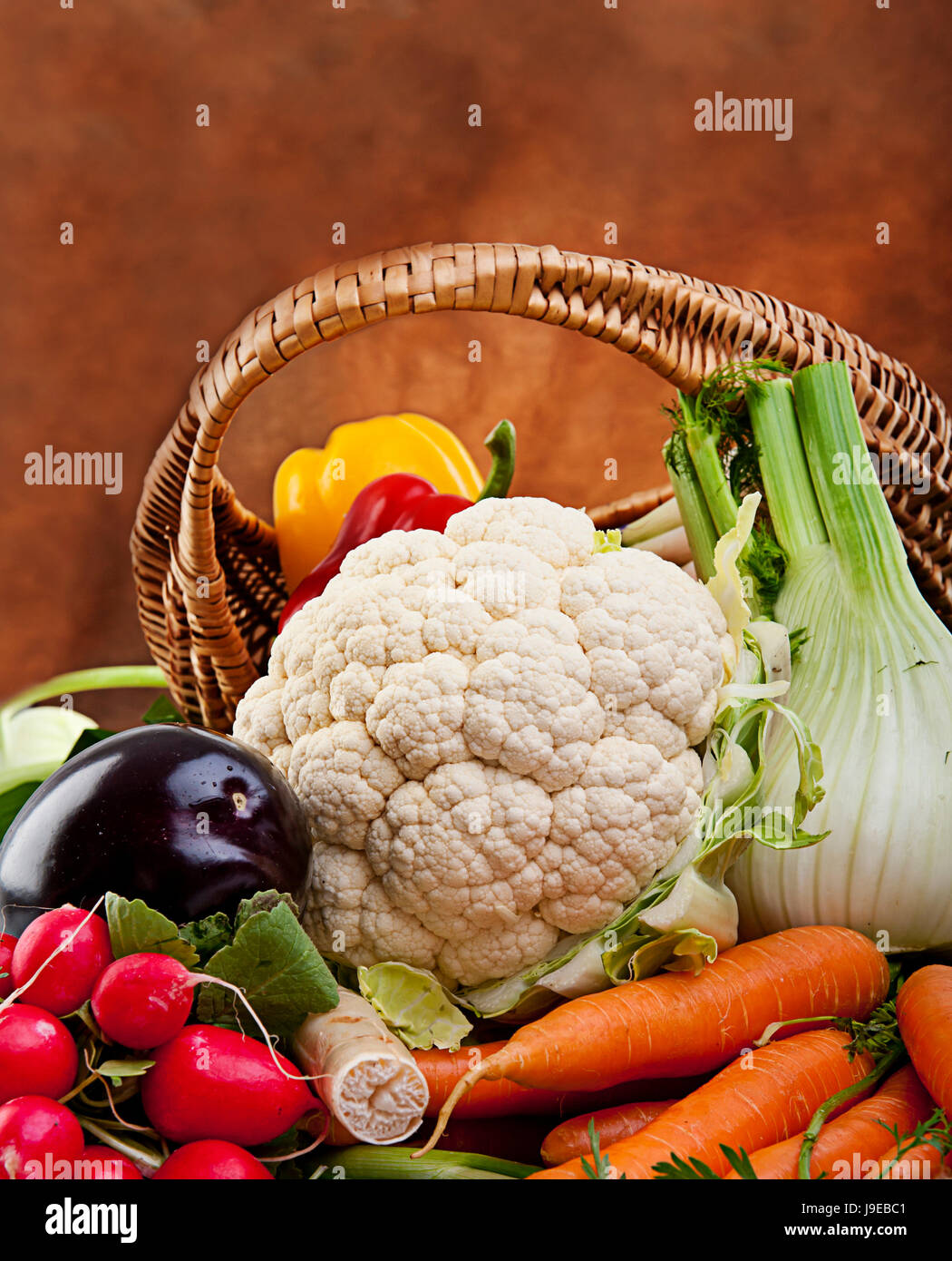 Korb, Bio, Gemüse, frische, Lebensmittel, Nahrungsmittel, Pfeffer, Anordnung, Farbe, Stockfoto