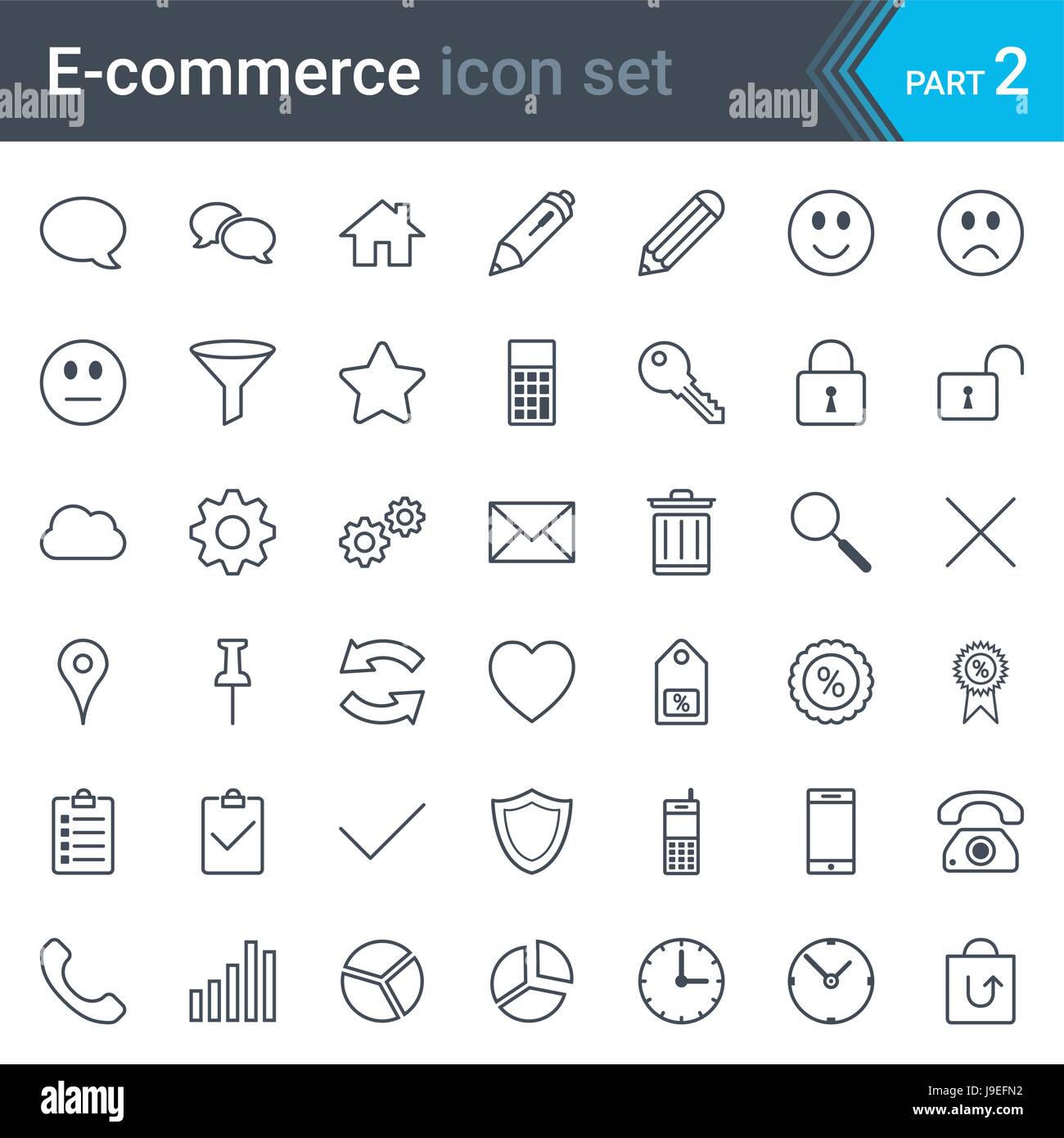 E-Commerce Symbolsatz einfach dünn isolierten auf weißen Hintergrund Stock Vektor