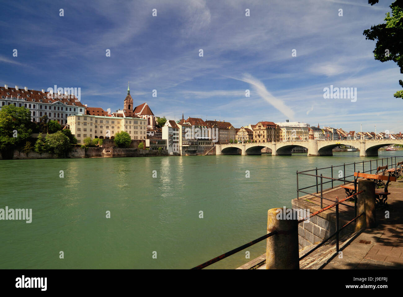 Geschichte, Kultur, Brücke, Rhein, Altstadt, blau, historisches, Kirche, Stadt, Stockfoto