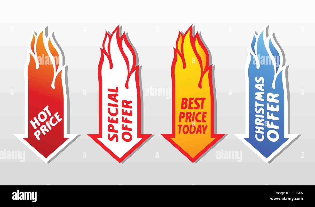Sonderangebot Flammender Pfeil-Symbole. Vektor-Illustration Konzept. Stock Vektor