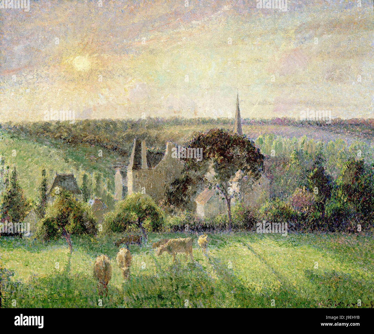 Camille Pissarro Landschaft am Eragny: Kirche und 1895 Musée d ' Orsay Paris auf dem Bauernhof Stockfoto