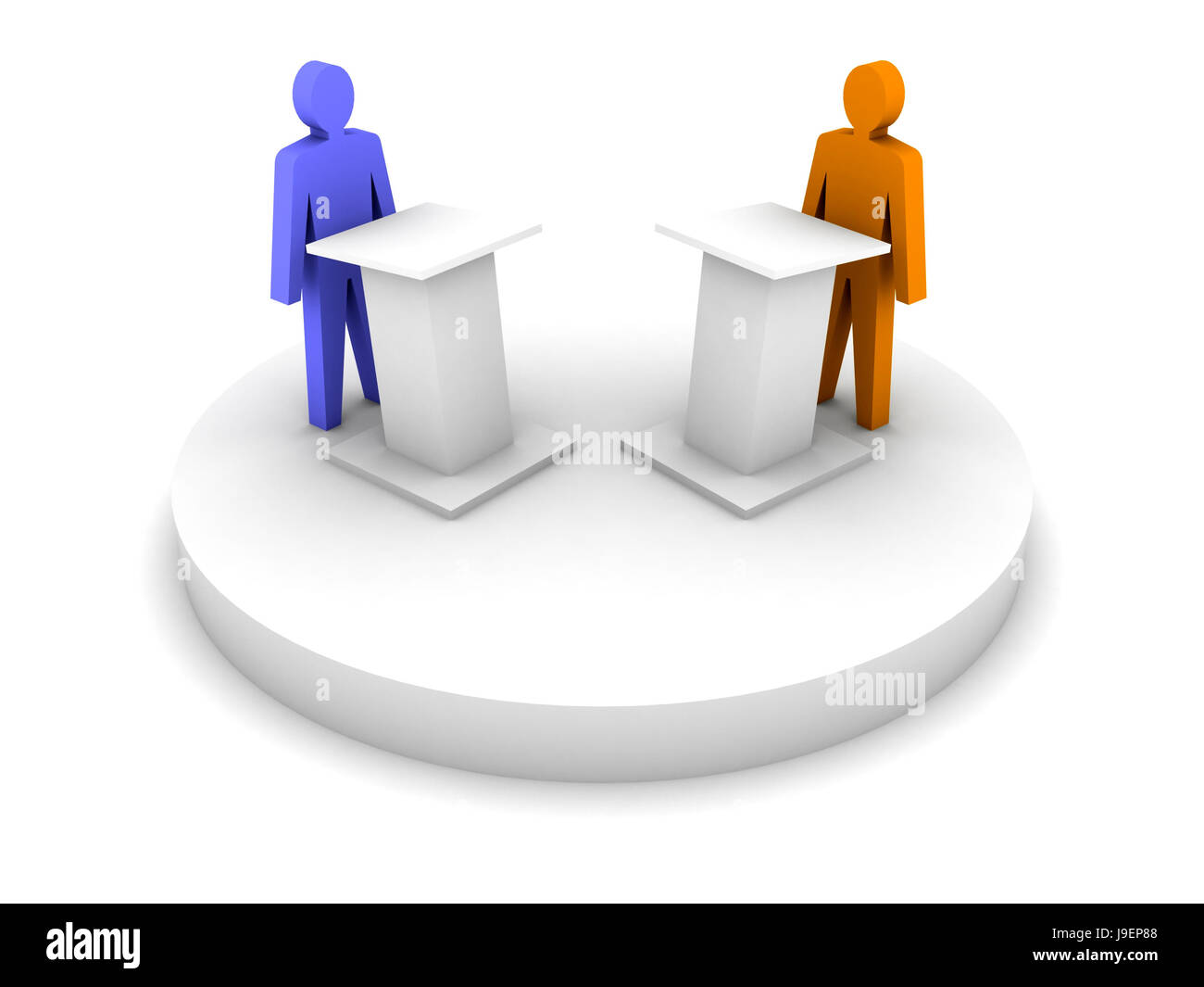 Debatte. Sprechen von einer Tribüne, Konfrontation. Stockfoto