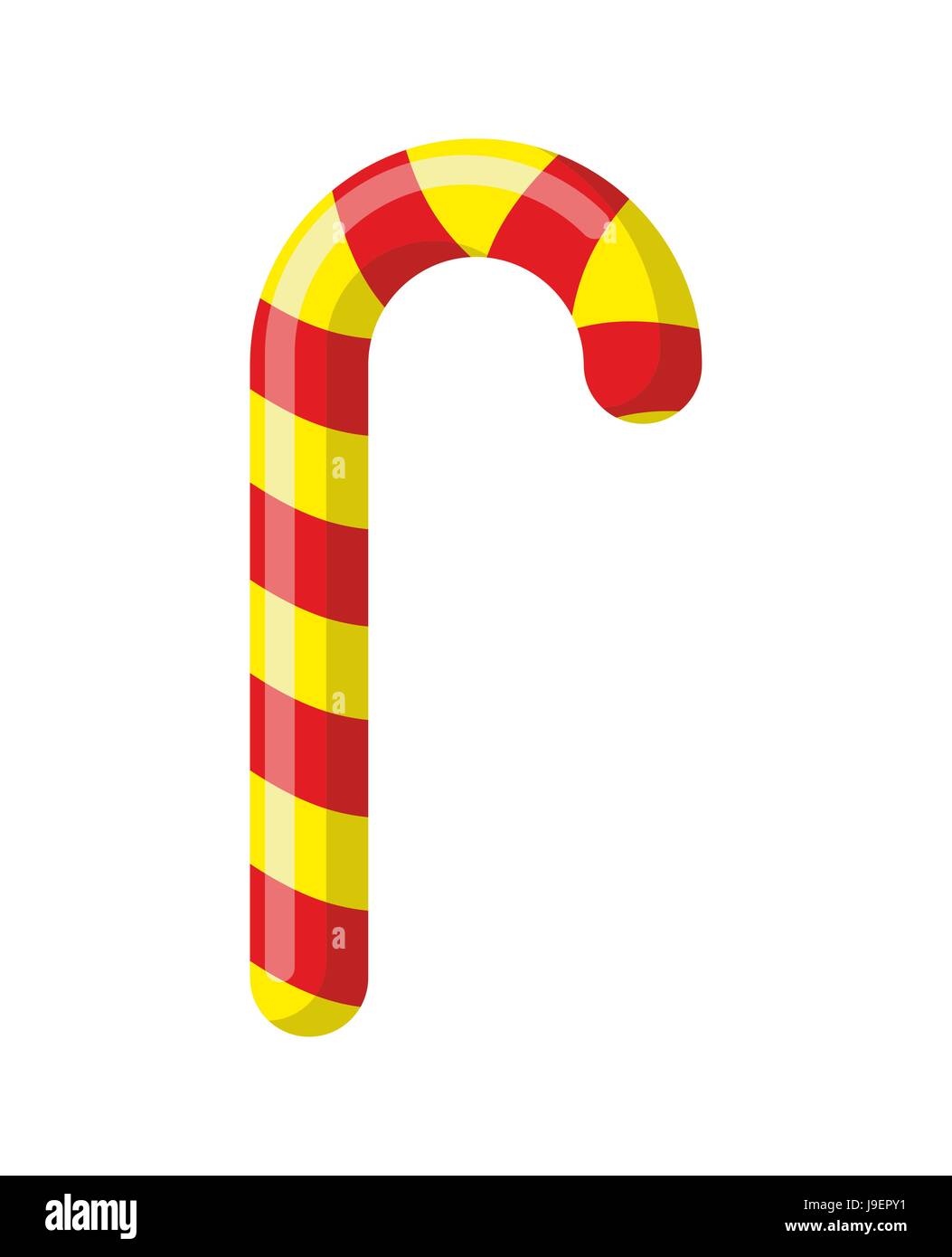 Pfefferminz-Weihnachtsplätzchen. Festliche Süßigkeiten. Gestreifte Stick Süßigkeiten. Kinder behandelt für einen Urlaub. Gelbe Dessert verwöhnt mit roten Streifen. Tradition Stock Vektor