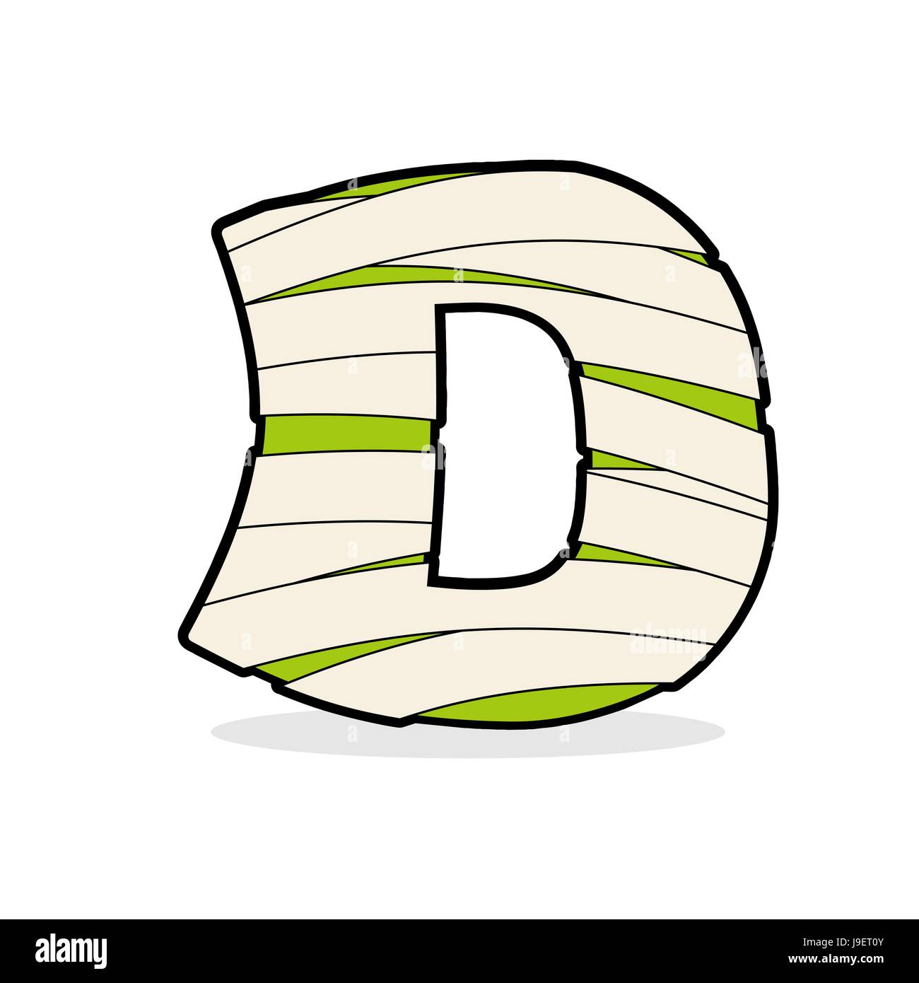 Buchstabe D Mumie. Typografie-Symbol in Bandagen. Ägyptische Zombie Vorlage Elemente Alphabet. ABC-Konzept-Typ als Logo. Stock Vektor