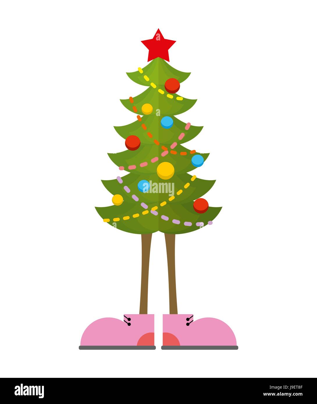 Weihnachtsbaum in Stiefeln. Weihnachtsbaum im Schuh. Rosa Schuhe. Dekorierte Baum für Urlaub Silvester Stock Vektor