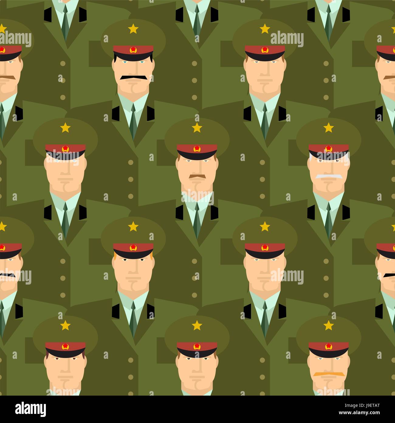 Russische militärische Offiziere Musterdesign. Armee-Hintergrund von Menschen in Uniform. Vektor-Hintergrund. Russische Soldaten Polizisten in uniform Kleid Stock Vektor