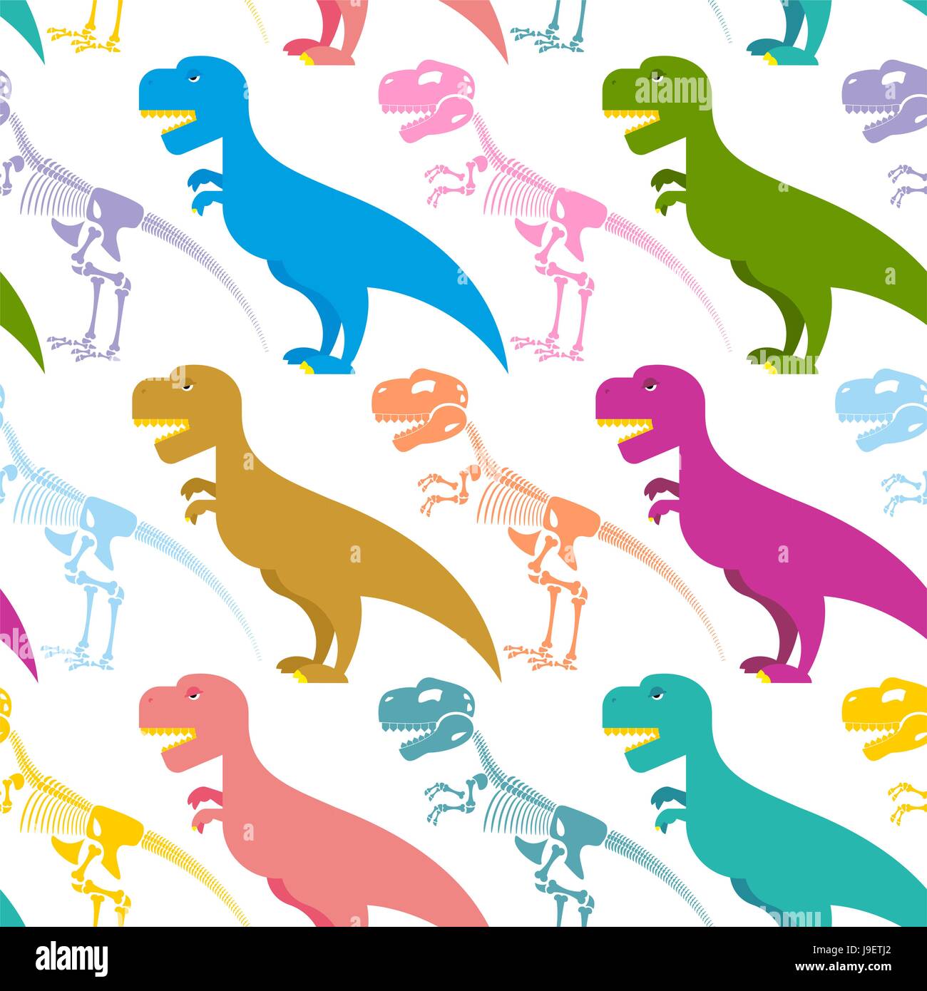Dinosaurier-Skelett nahtlose Muster. Tyrannosaurus t-Rex und Knochen Hintergrund. Bunte Raubtier. Alten Creeper. Skelett eines alten Monster. Stock Vektor