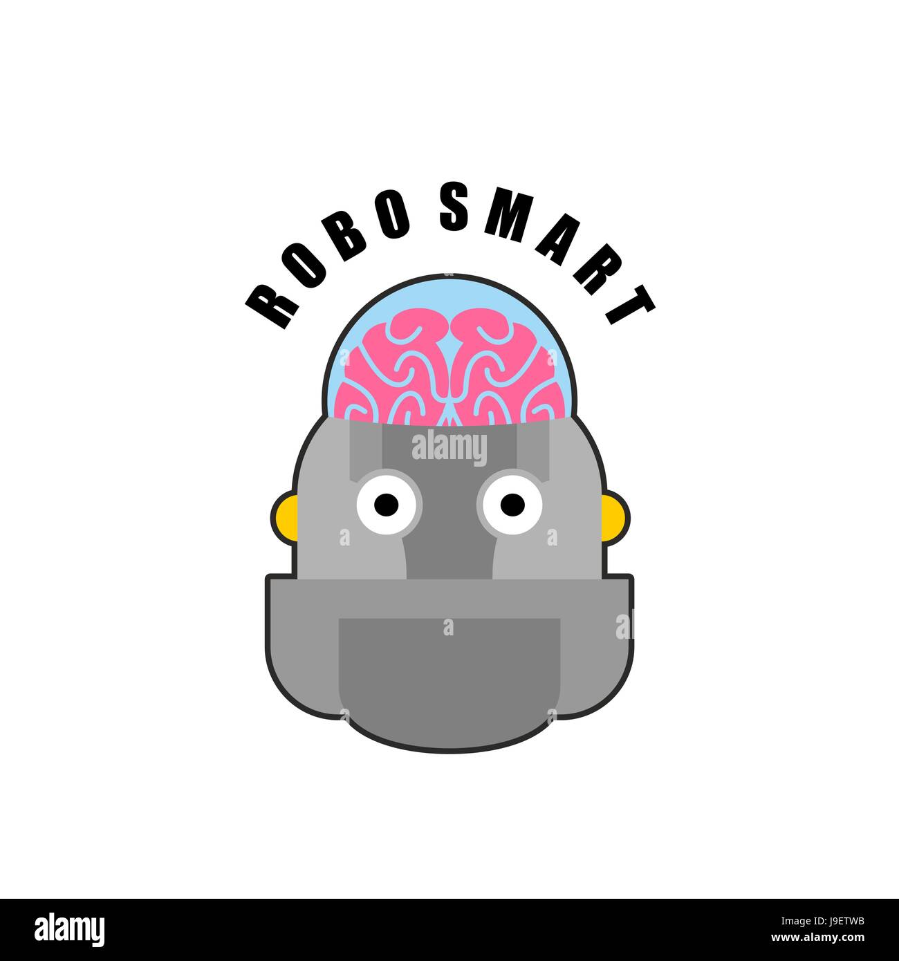 Intelligente Roboter. Emblem der Biomechanik des menschlichen Gehirns. Logo für intellektuelle anthropomorphe Maschinen der Zukunft. Künstliche Intelligenz. Stock Vektor