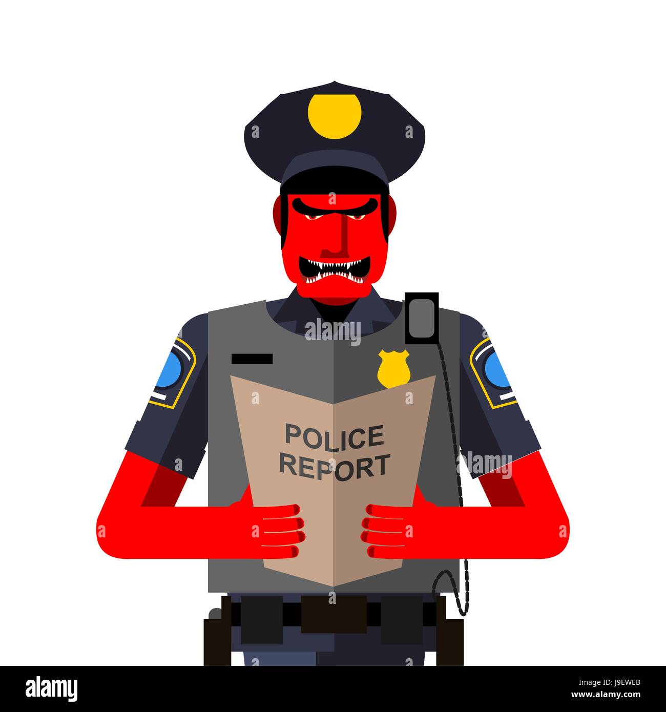 Wütend Polizist schreit. Gefürchtete rote Mann in Uniform. Vektor-illustration Stock Vektor
