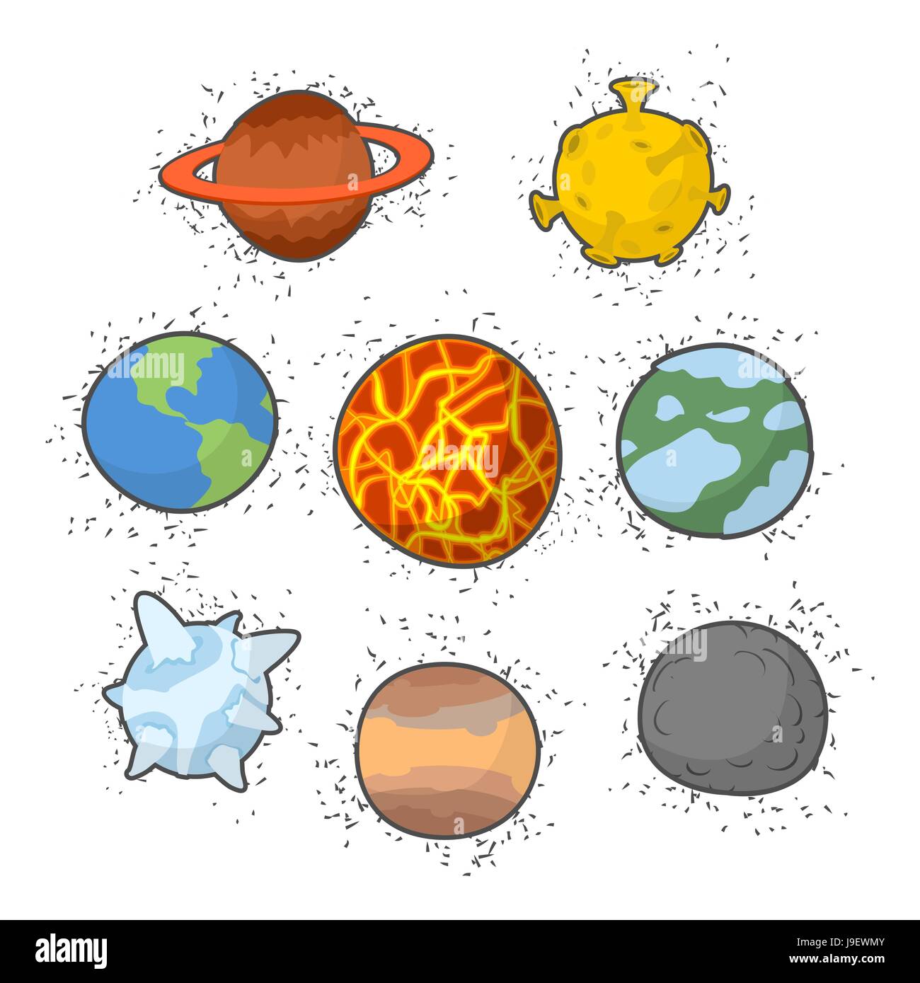 Aufkleber mit Erde und Mond Comic-Figuren, niedliche lustige