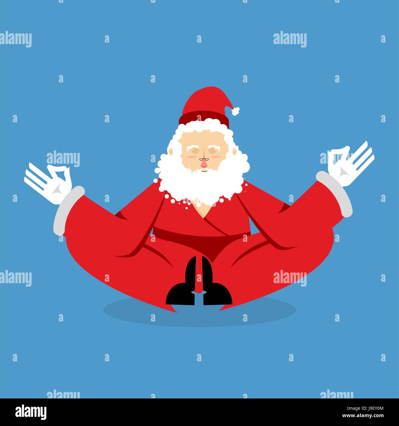 Santa zu meditieren. Weihnachten-Yoga. Status des Nirvana und Erleuchtung. Großvater mit Bart im roten Anzug Lotus Pose. Illustration für Neujahr Stock Vektor