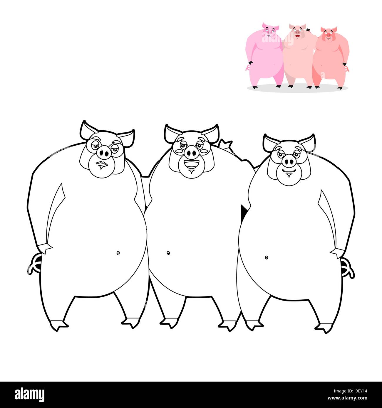 3 Schwein Malbuch. Die drei kleinen Schweinchen in linearen Stil. Funny  Farmtiere. Gute Figur aus Märchen. Dicke rosa Tier. Schöne Wildschwein  Stock-Vektorgrafik - Alamy