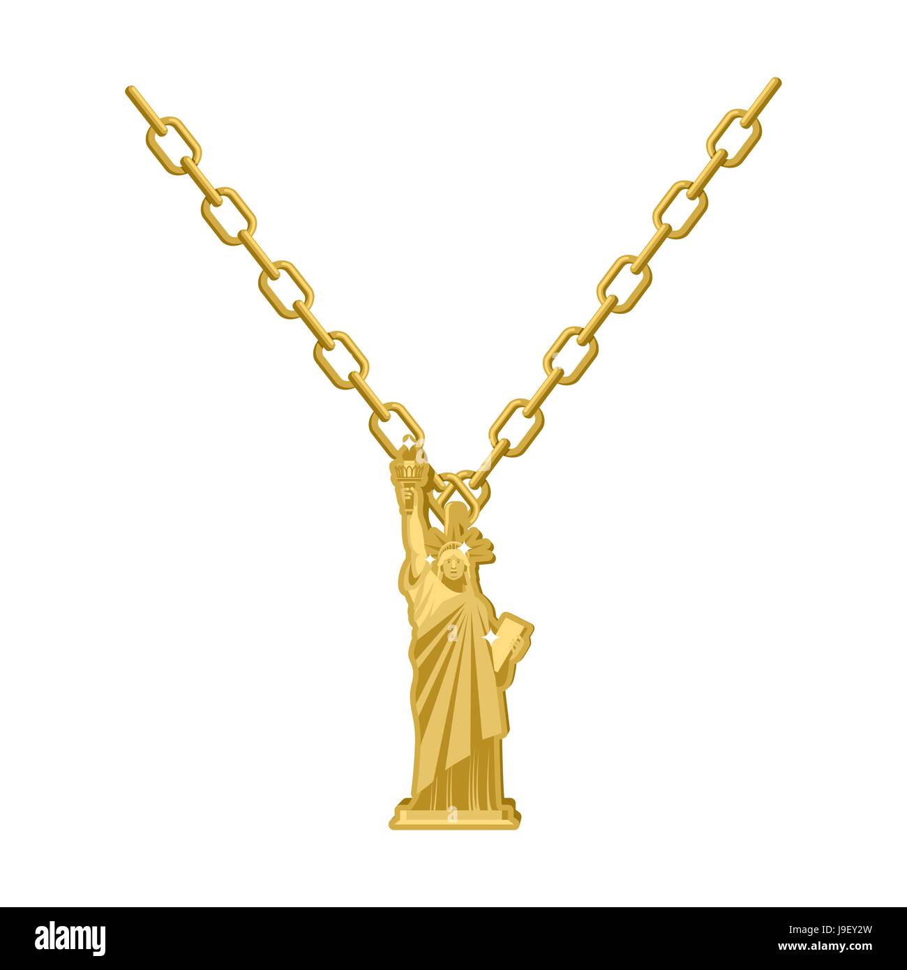 Freiheitsstatue Liberty Halskette Gold Dekoration auf Schmuck. Teuren Schmuck für amerikanische Volk. Zubehör gelbe Edelmetall für Patrioten. Fashionabl Stock Vektor