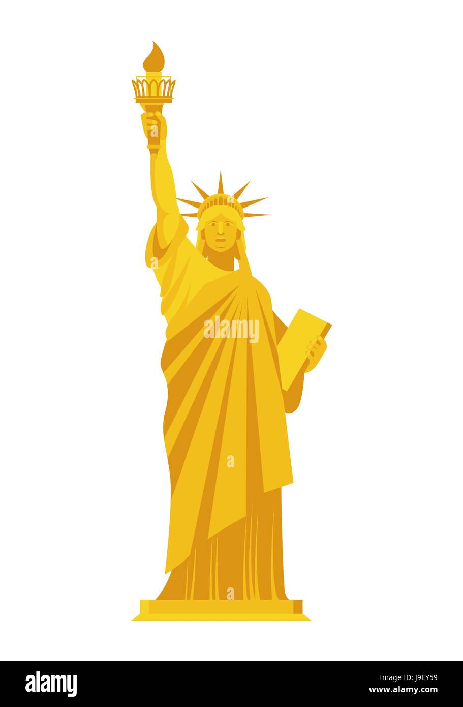 Goldene Statue of Liberty. Kostbare Symbol von Amerika. Denkmal der gelben Edelmetall. Luxus USA Schatz Stock Vektor