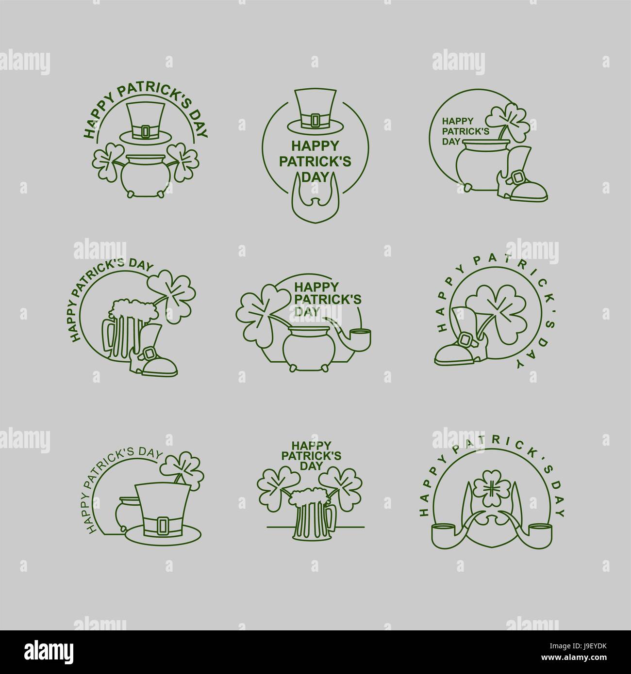 Glucklich Patrick Day Set Embleme Kobold Hut Und Mass Bier Alter Schuh Und Klee Grossen Topf Mit Schatz Kobold Logo Fur Irischen Urlaub St Patr Stock Vektorgrafik Alamy