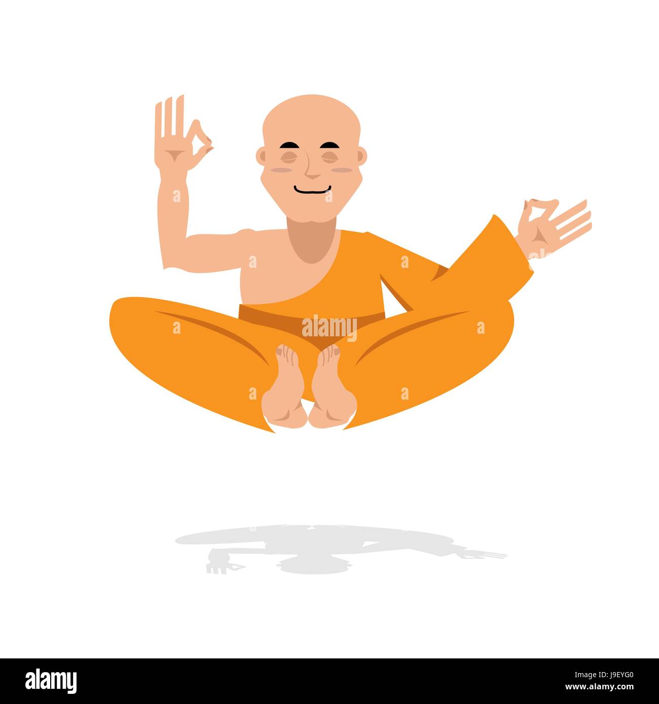 Tibetischer Mönch in einer orangefarbenen Robe. Anfänger Yoga. Buddhisten im Lotussitz. Meditation und Erleuchtung Glatzkopf. Einsiedler yogi Stock Vektor