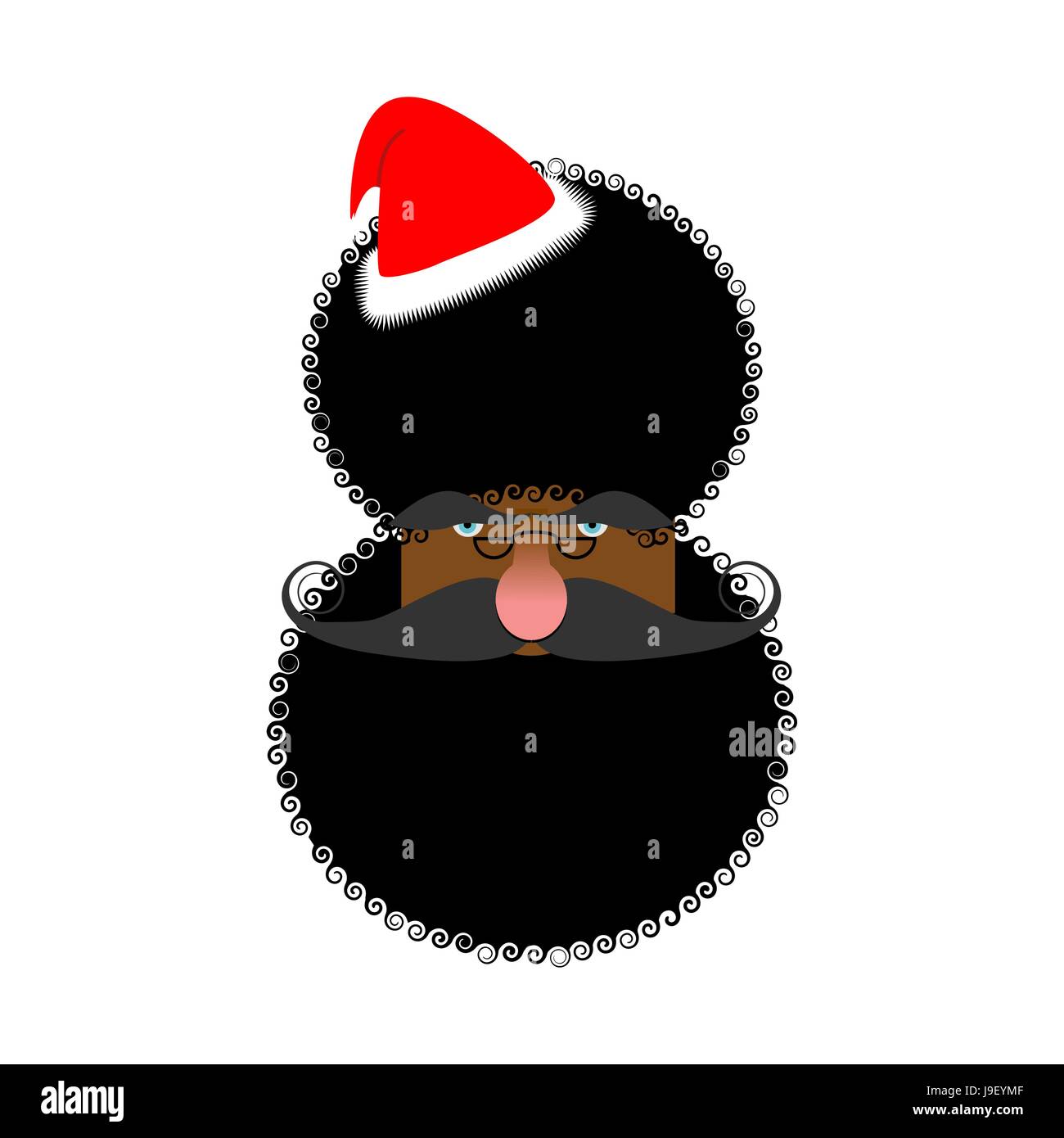 Schwarze Santas Gesicht. Afroamerikaner in Claus Hut. Afro-Frisur. Weihnachten Zeichen Stock Vektor