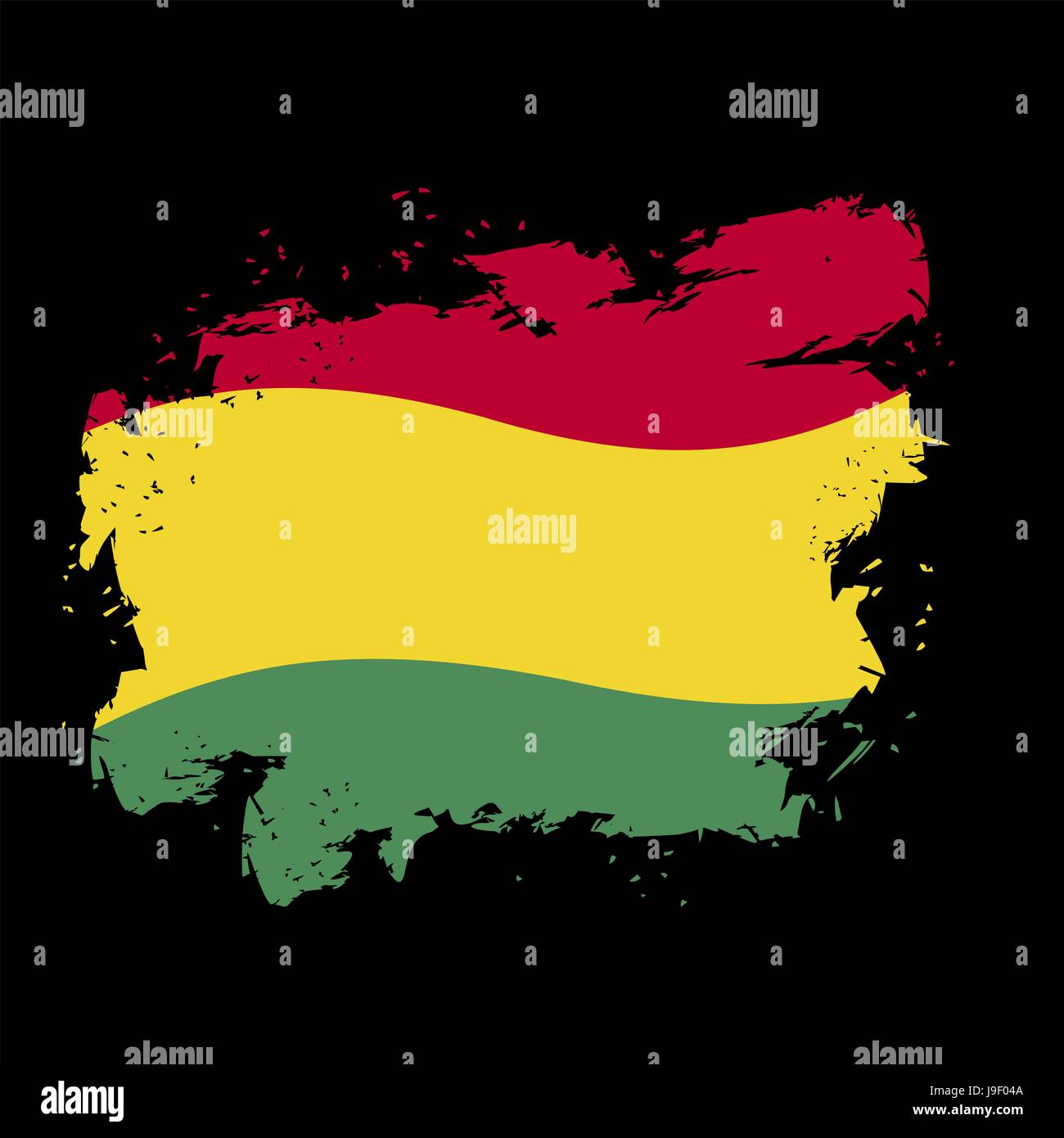 Bolivianische Flagge Grunge-Stil auf schwarzem Hintergrund. Pinsel und Tinte Splatter. Nationales Symbol des bolivianischen Staates Stock Vektor