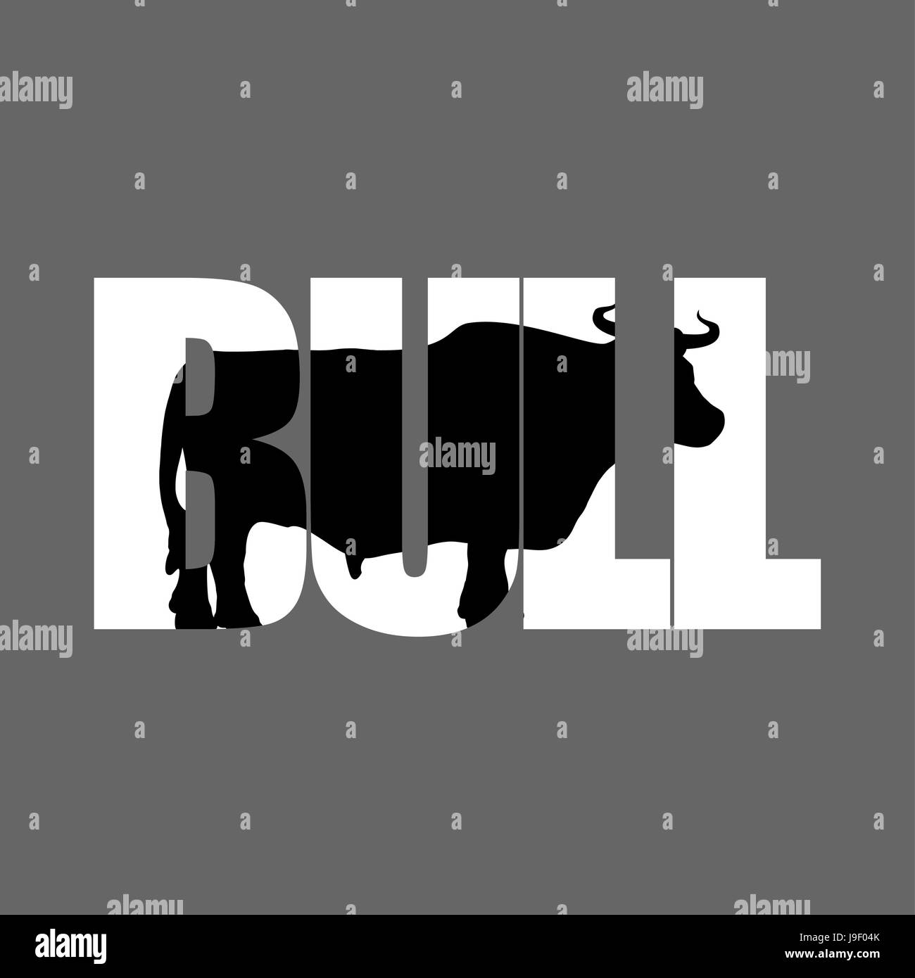 Bull-Silhouette im Text. Nutztiere und Typografie. Klauentieren Wiederkäuern Buchstaben Stock Vektor