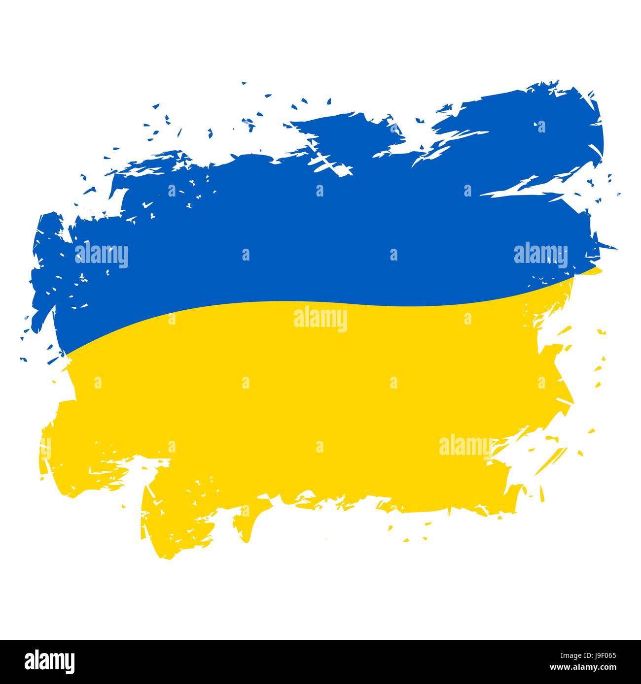 Flagge der Ukraine Grunge-Stil auf weißem Hintergrund. Pinsel und Tinte Splatter. Nationales Symbol des ukrainischen Staates Stock Vektor