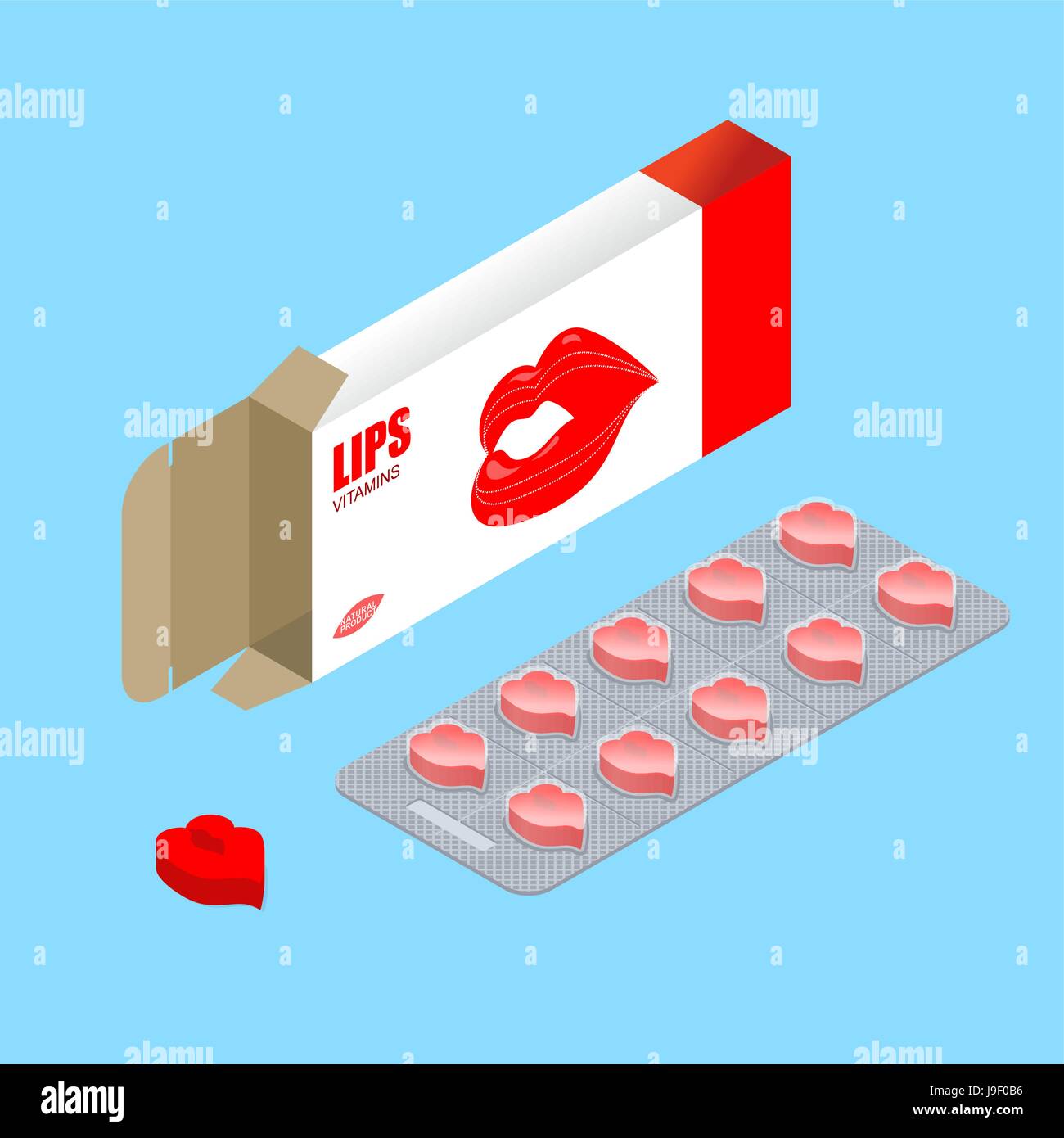 Vitamine-Lippen im Pack. Lippe Brustvergrößerung Pillen. Tabletten in Box.  Natürliche Kosmetikprodukte in Form von küssen. Womens Medizin. Medikamente  Stock-Vektorgrafik - Alamy