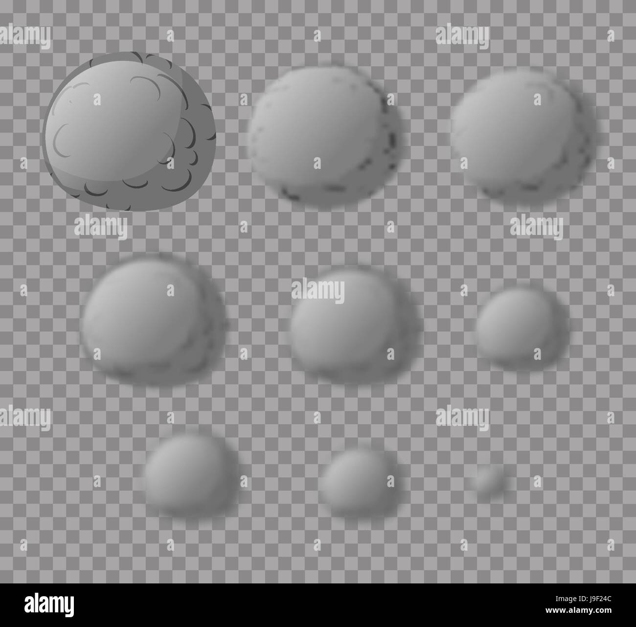 Quecksilber. Planeten Merkur isoliert. Legen Sie die Planeten Merkur mit unterschiedlichem Grad der Unschärfe. Unschärfe Effekt Quecksilber. Astronomische Objekte. Kosmische Sterne Stock Vektor