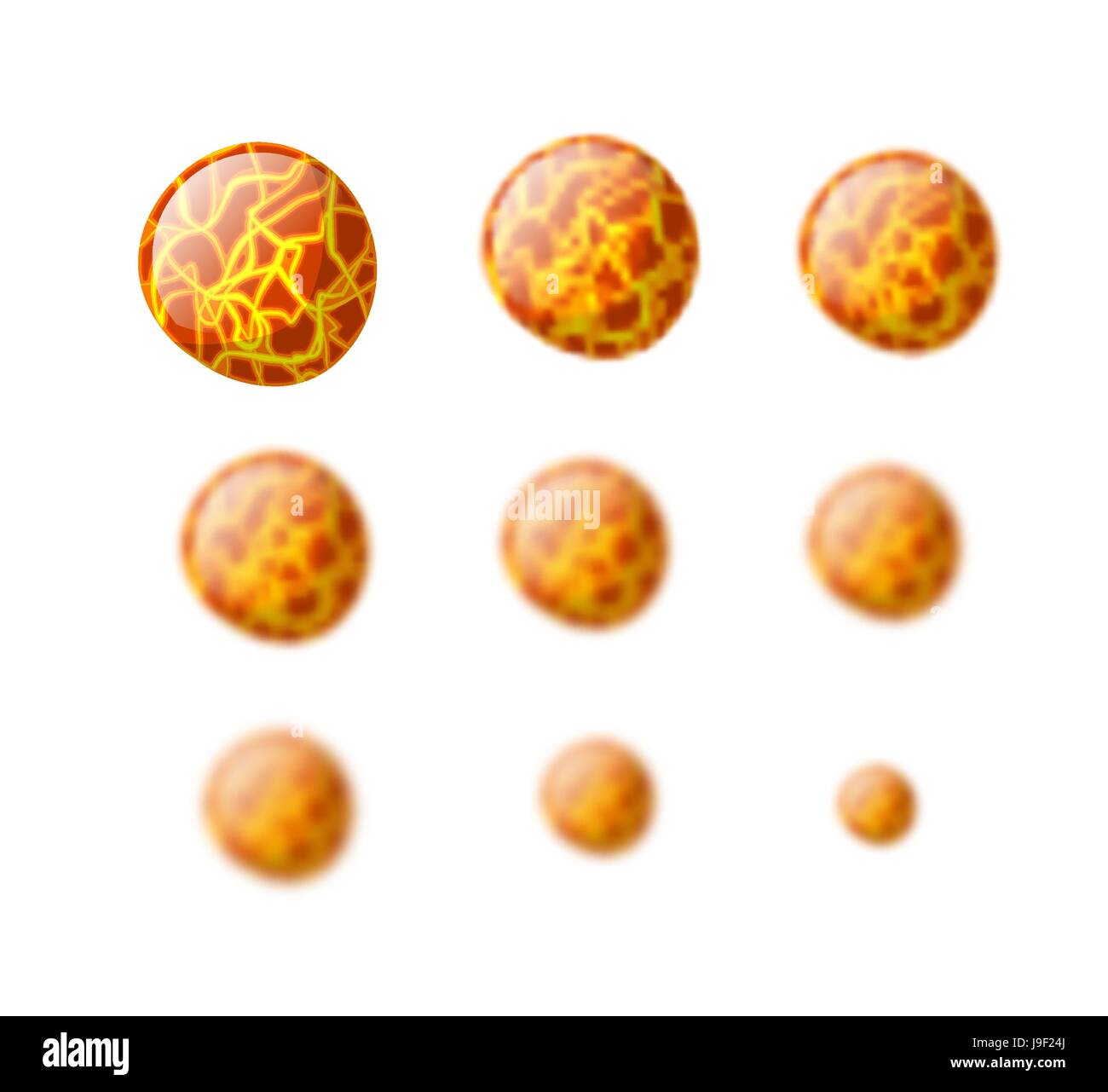 Mars. Red Planet Mars isoliert. Planet Mars mit unterschiedlichem Grad der Unschärfe einstellen. Unschärfe Effekt Mars. Astronomische Stern. Kosmischen Planeten Stock Vektor