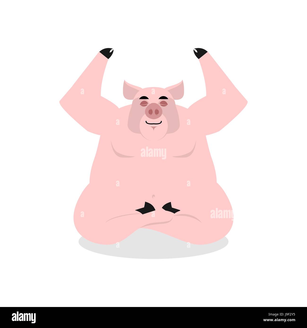 Schwein-Yoga. Tier zu meditieren. Nutztiere auf weißem Hintergrund. Zustand des Nirvana und Erleuchtung. Lotus Pose Stock Vektor