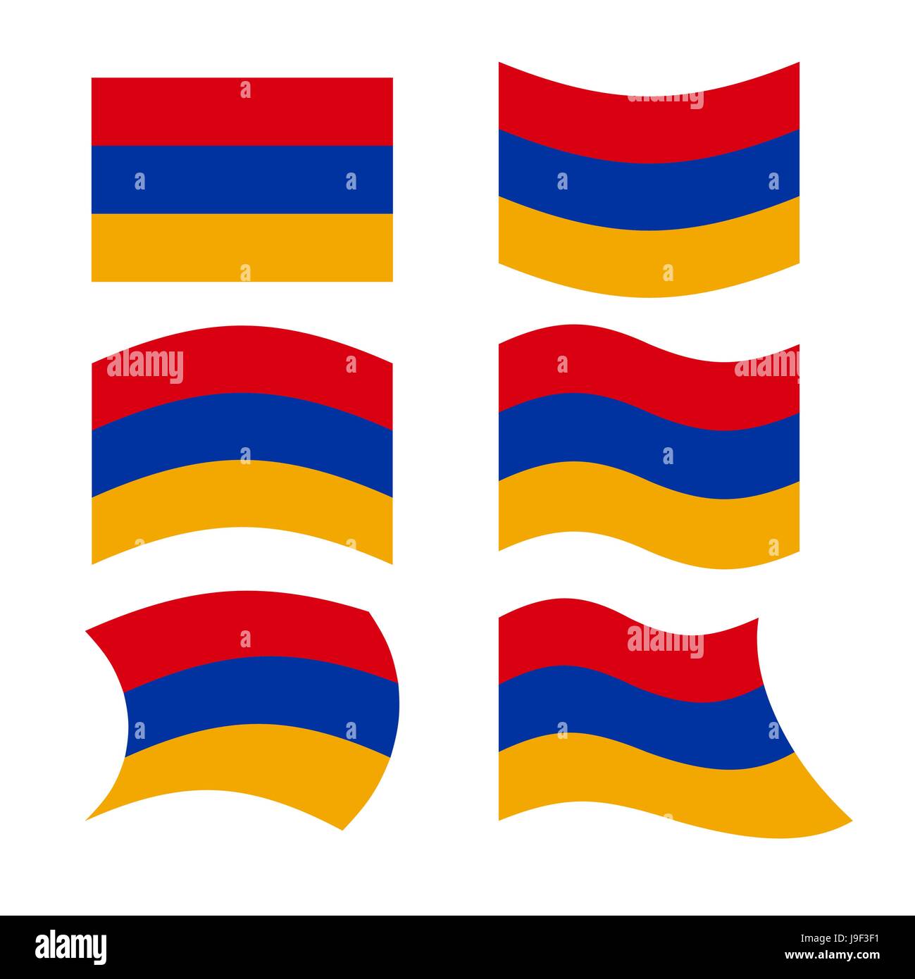 Armenien-Flagge. Satz von Flags der armenischen Republik in verschiedenen Formen. Flagge der armenischen Staates im Südkaukasus entwickelt. Stock Vektor